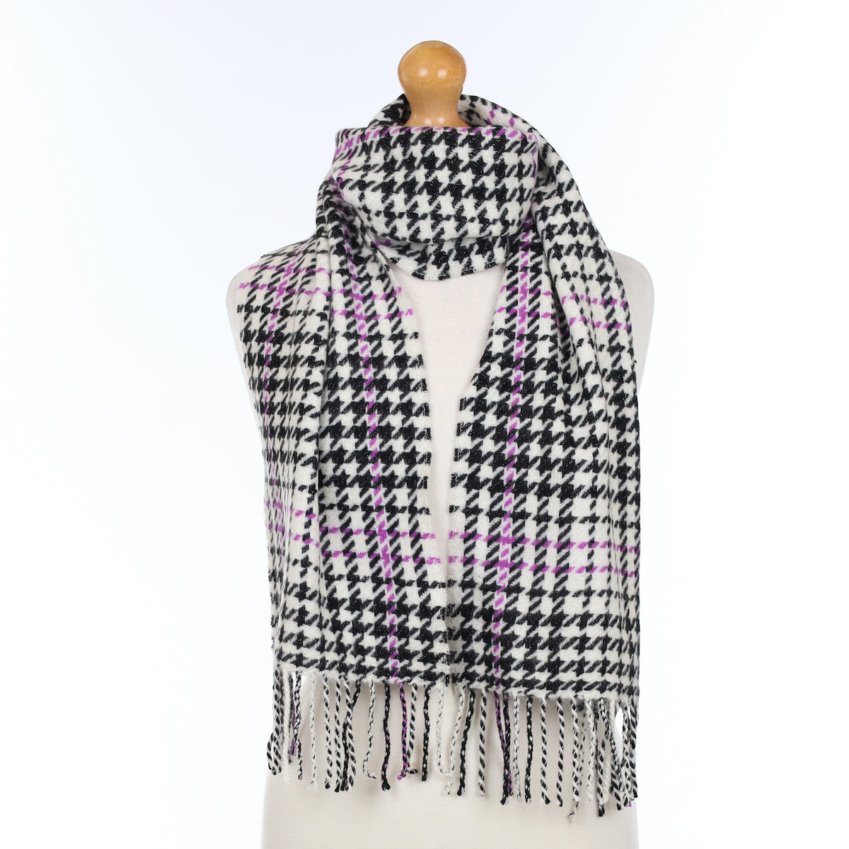 Black Ivory and Purple Cashmere Woven Scarf