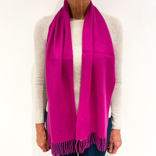 Fuchsia Pink Fringed Woven Cashmere Scarf