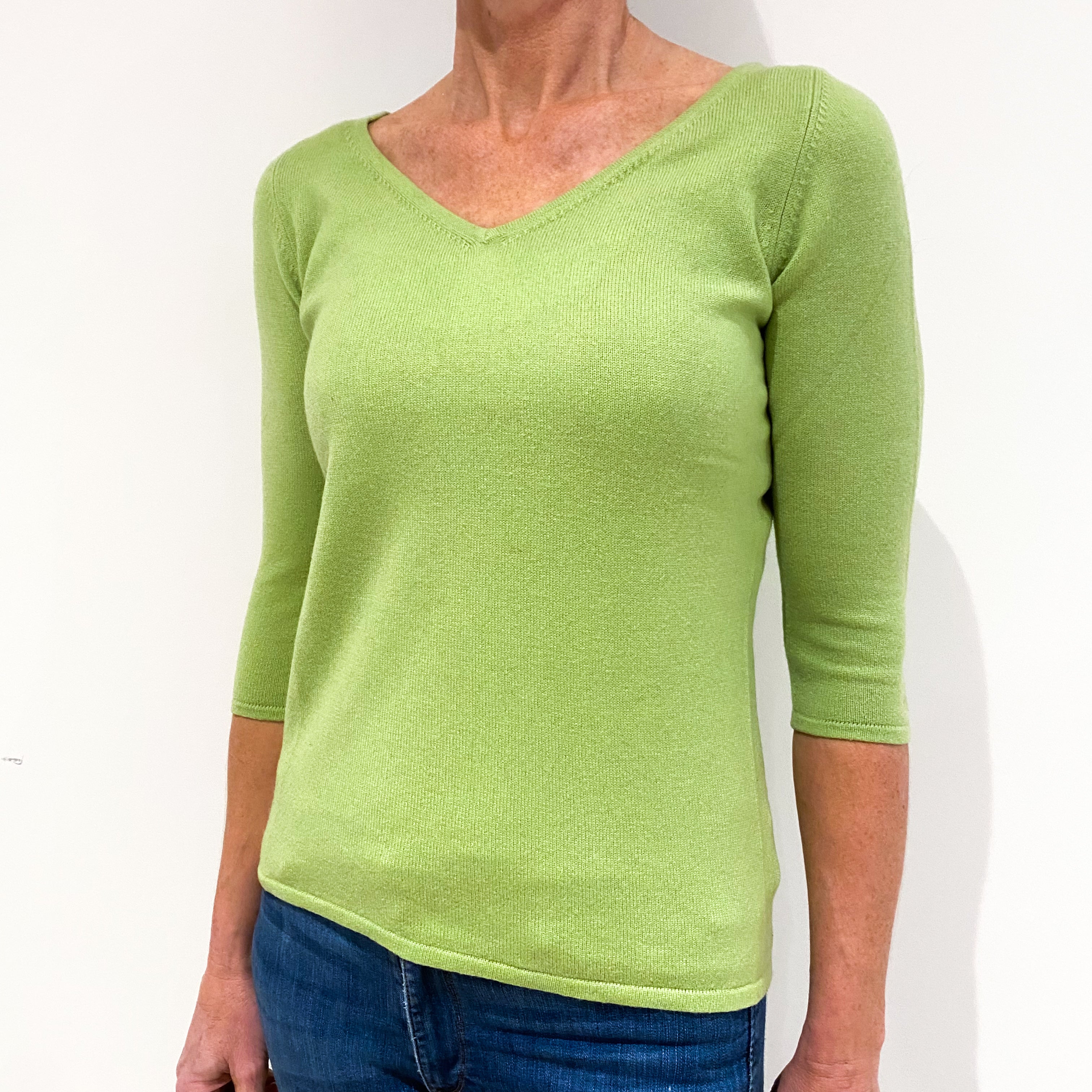 Lime Green Cashmere V-Neck Jumper Small