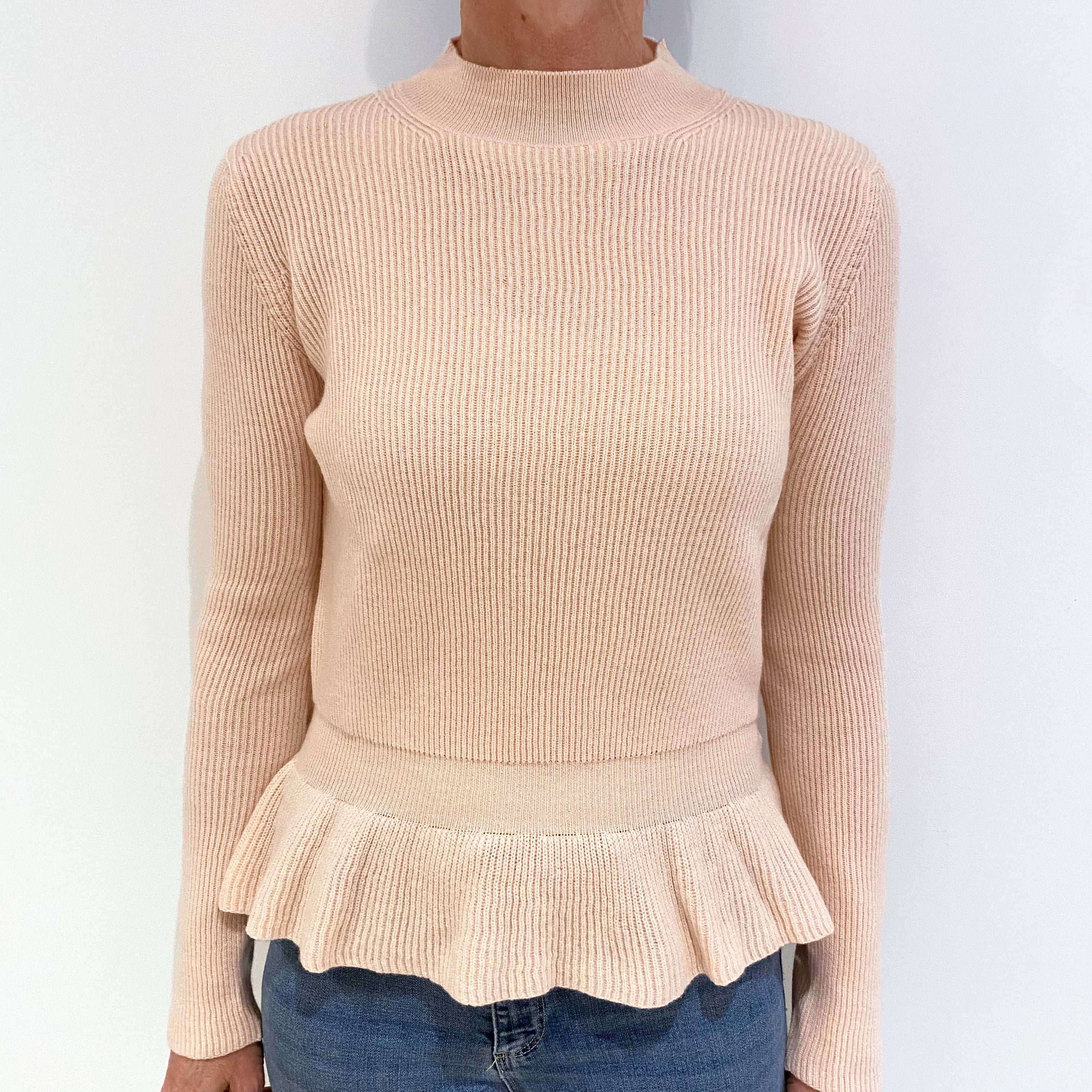 New Scottish Shell Pink Cashmere Polo Neck Jumper Small