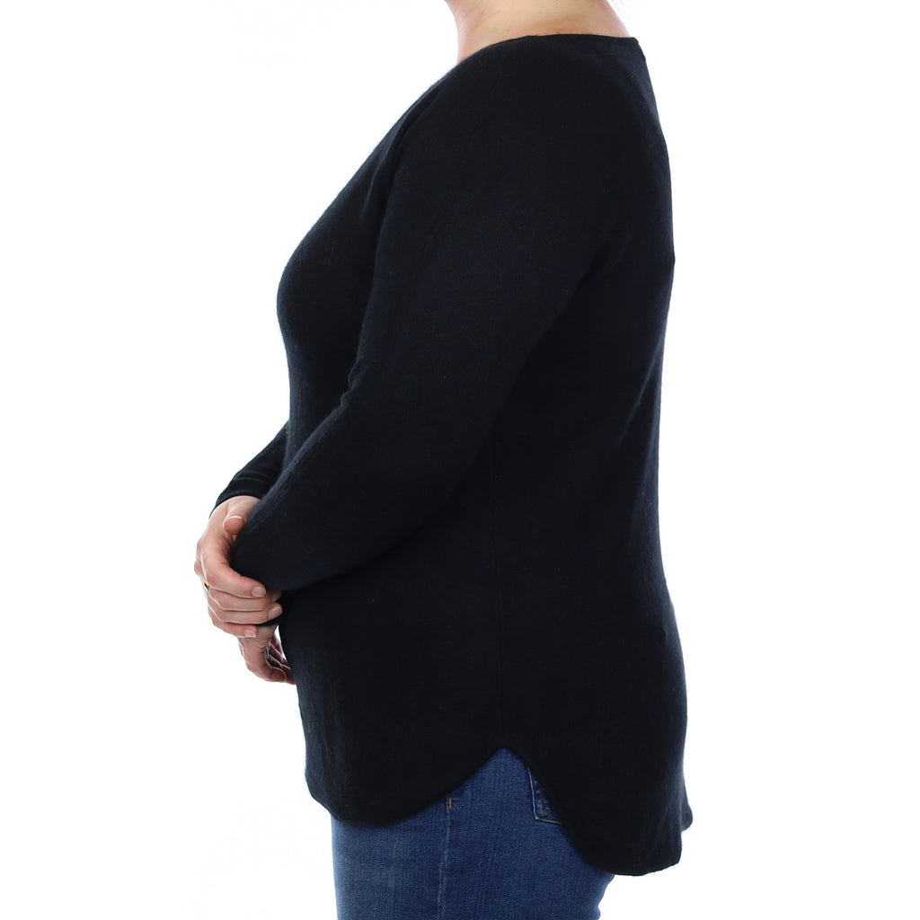 Black Cashmere Batwing Boat Neck Jumper Large