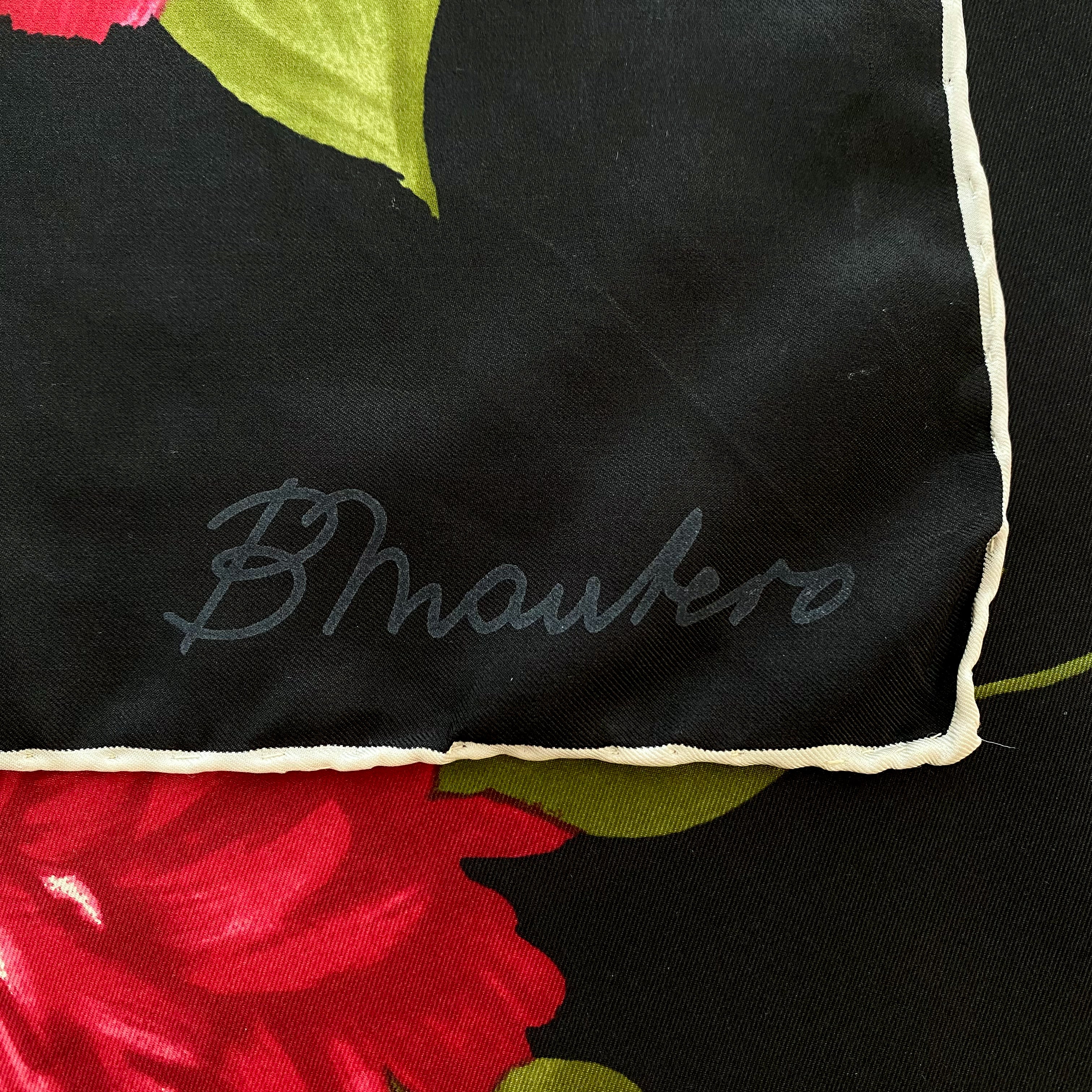 Mantero Black Floral Designer Silk Scarf