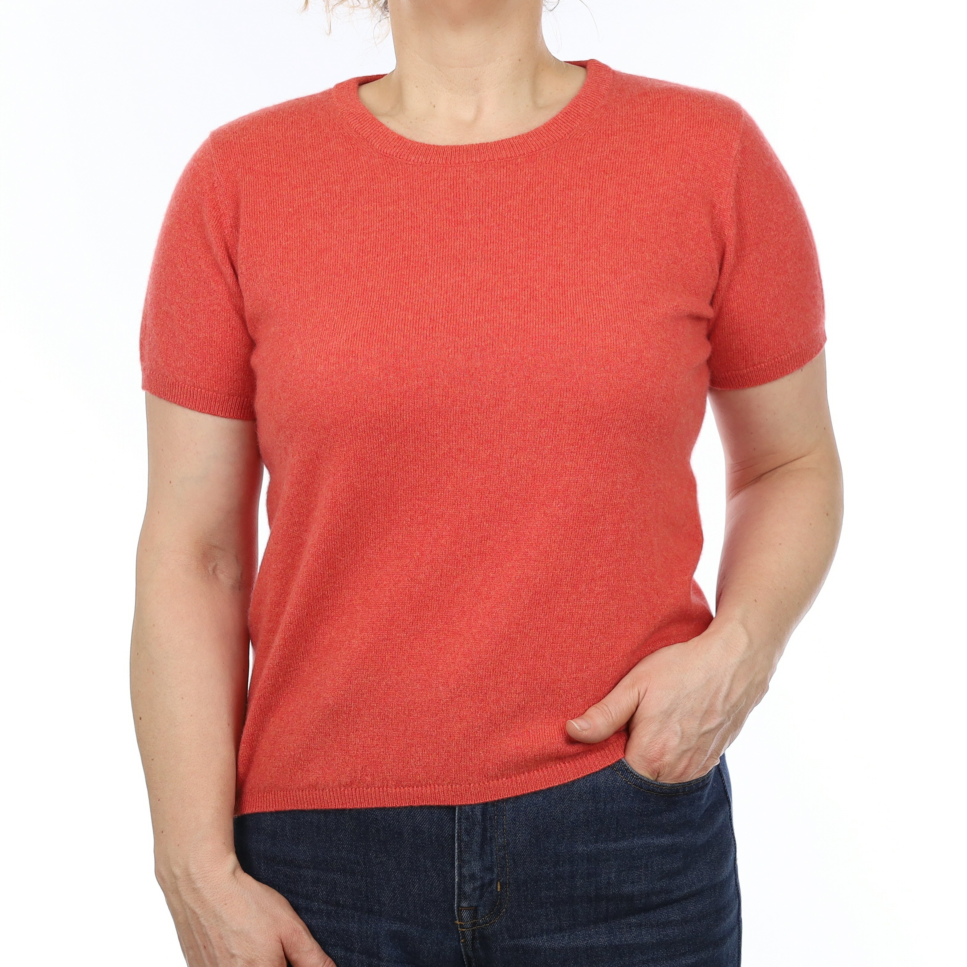 Brand New Watermelon Orange Cashmere Crew Neck T-Shirt Medium UK 12-14