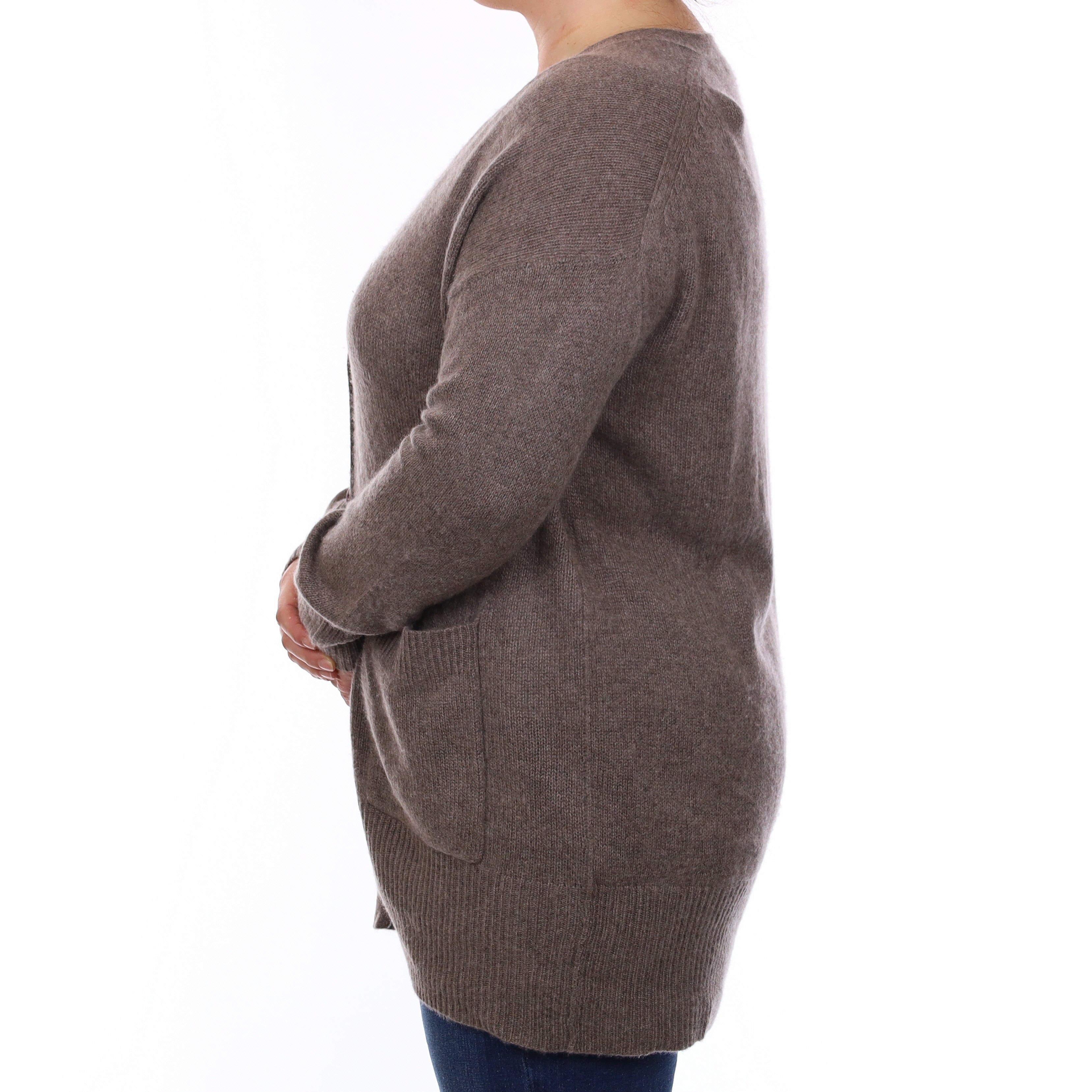 Mocha Brown Cashmere Slouchy Edge to Edge Cardigan with Pockets Large