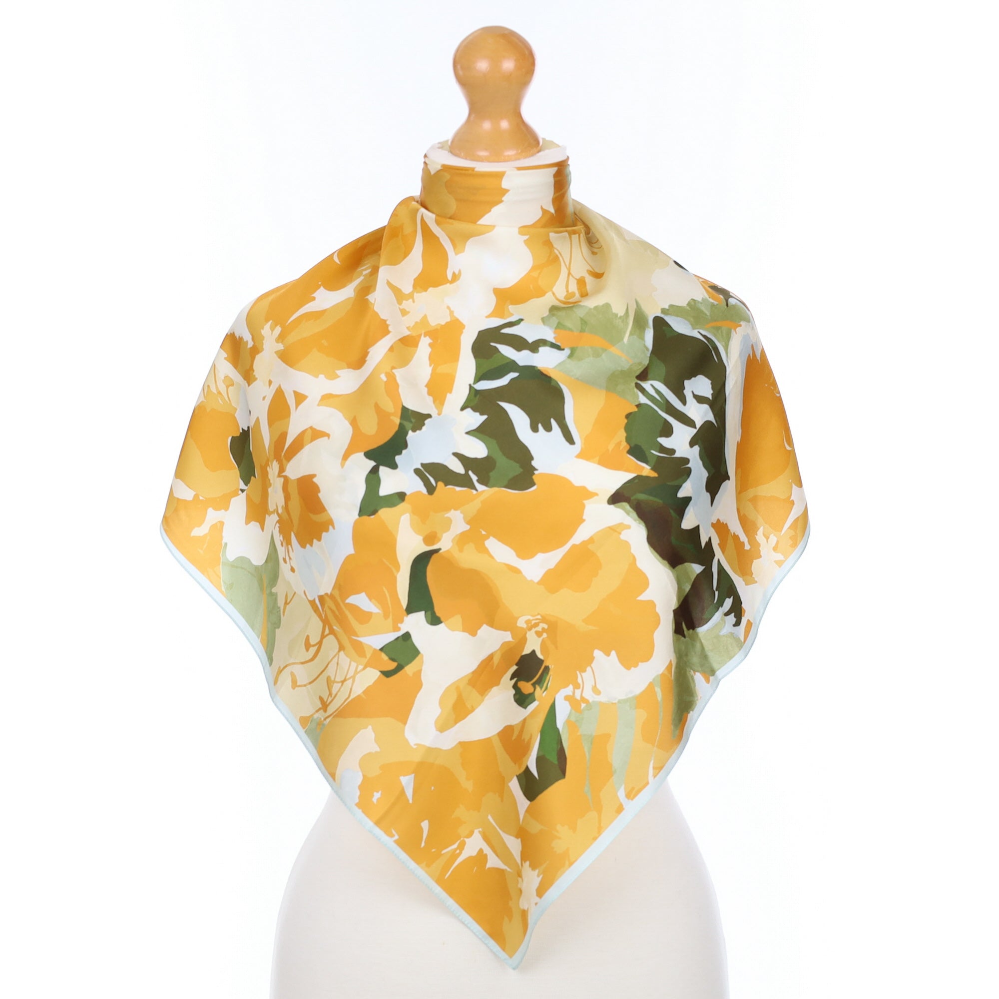Yellow and Green Floral Silk Scarf