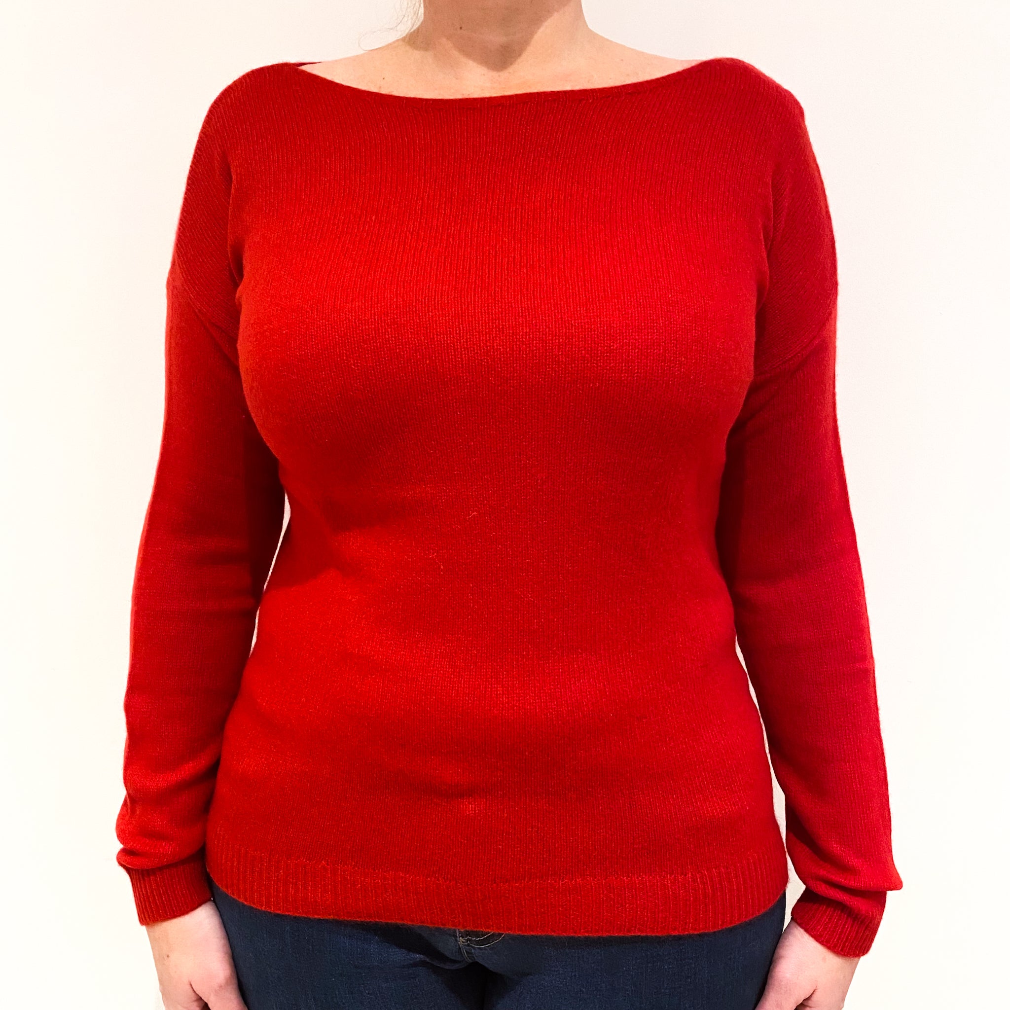 Scarlet Red Cashmere Boat Neck Jumper Large