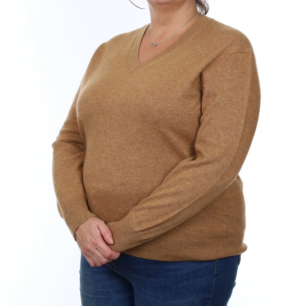 Toffee Brown Cashmere V Neck Jumper XXL