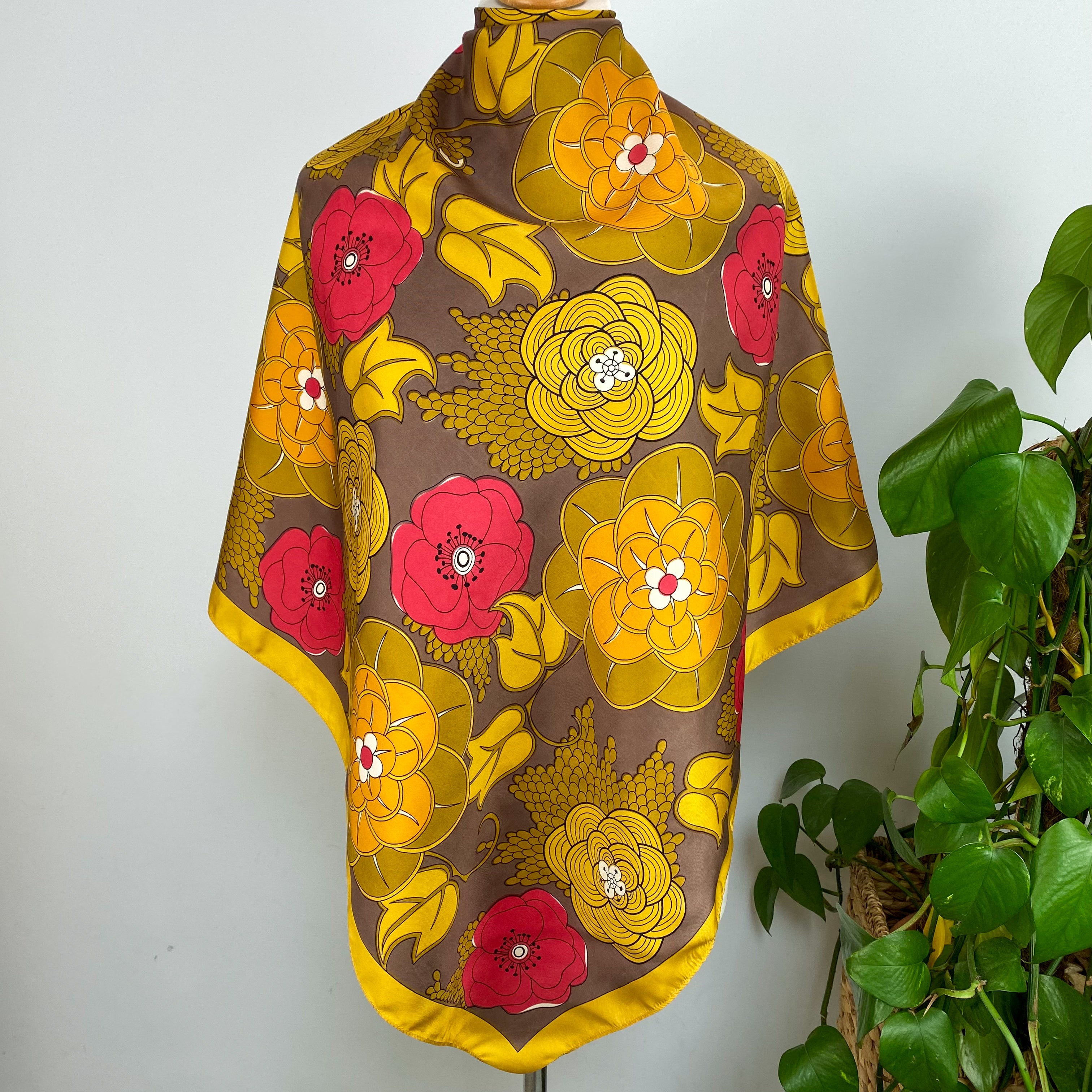 Colourful 1970s Style Floral Silk Scarf