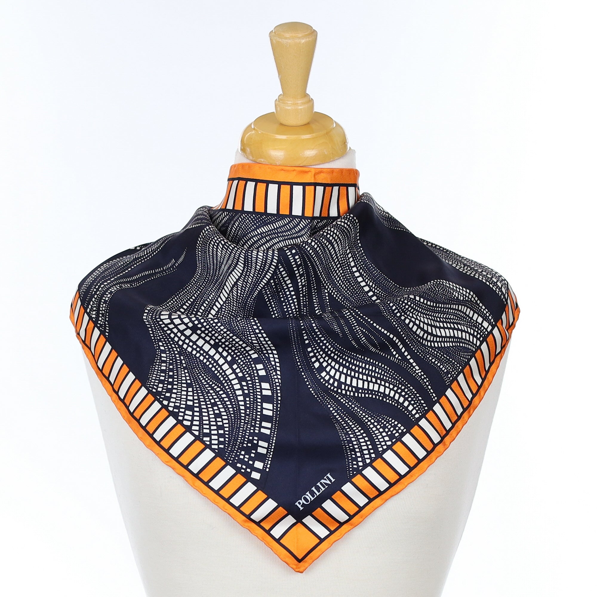 Pollini Black, White & Orange Silk Scarf