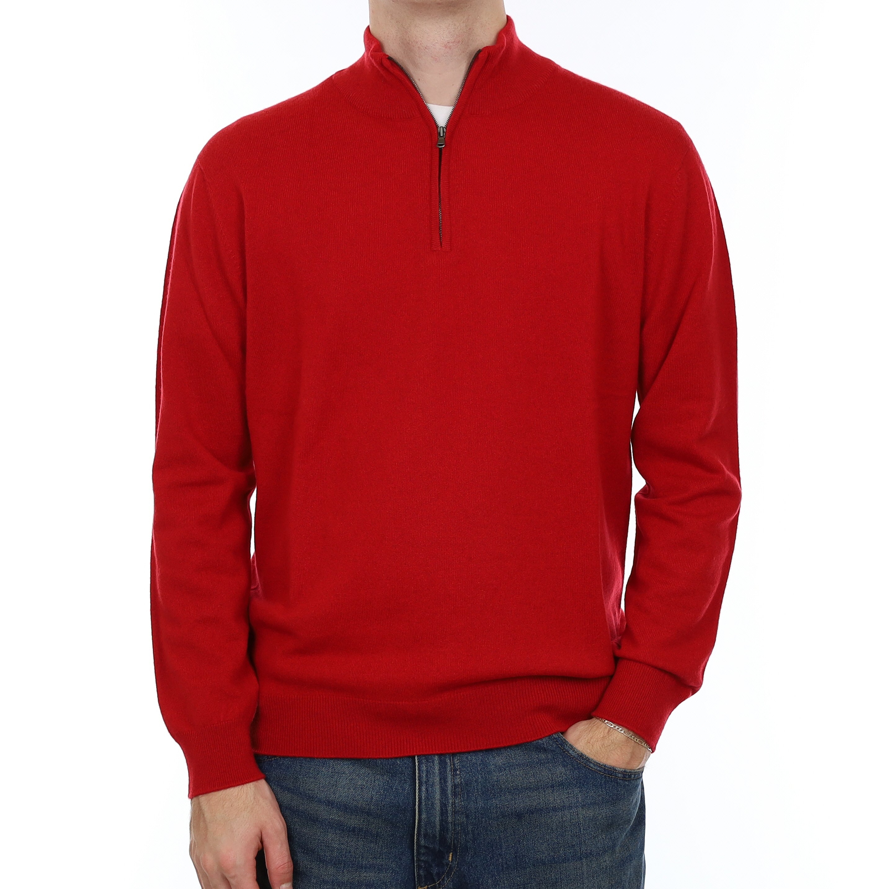 Men’s Brand New Scottish Scarlet Red Cashmere 1/4 Zip Jumper Large