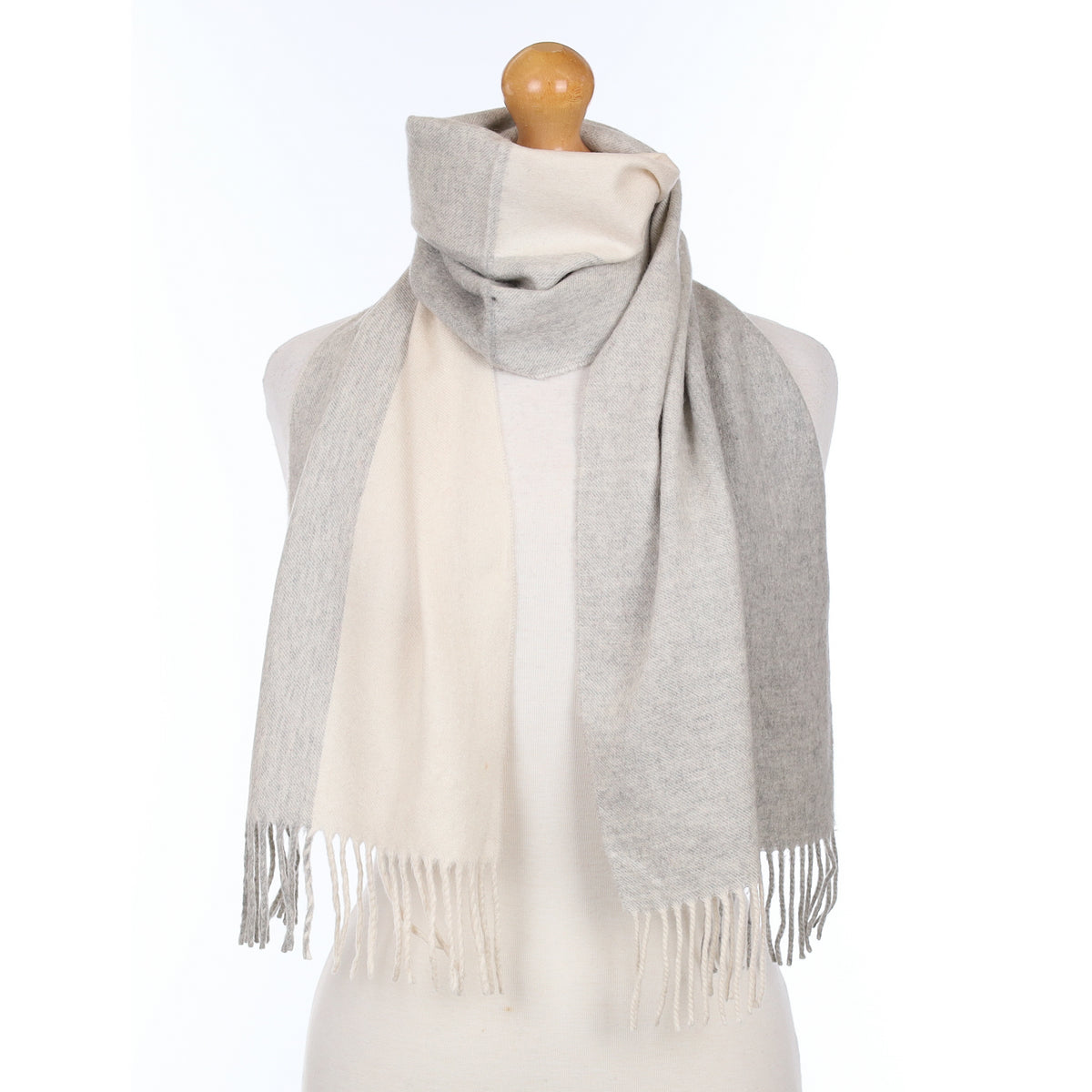 Grey And Cream Cashmere Woven Scarf