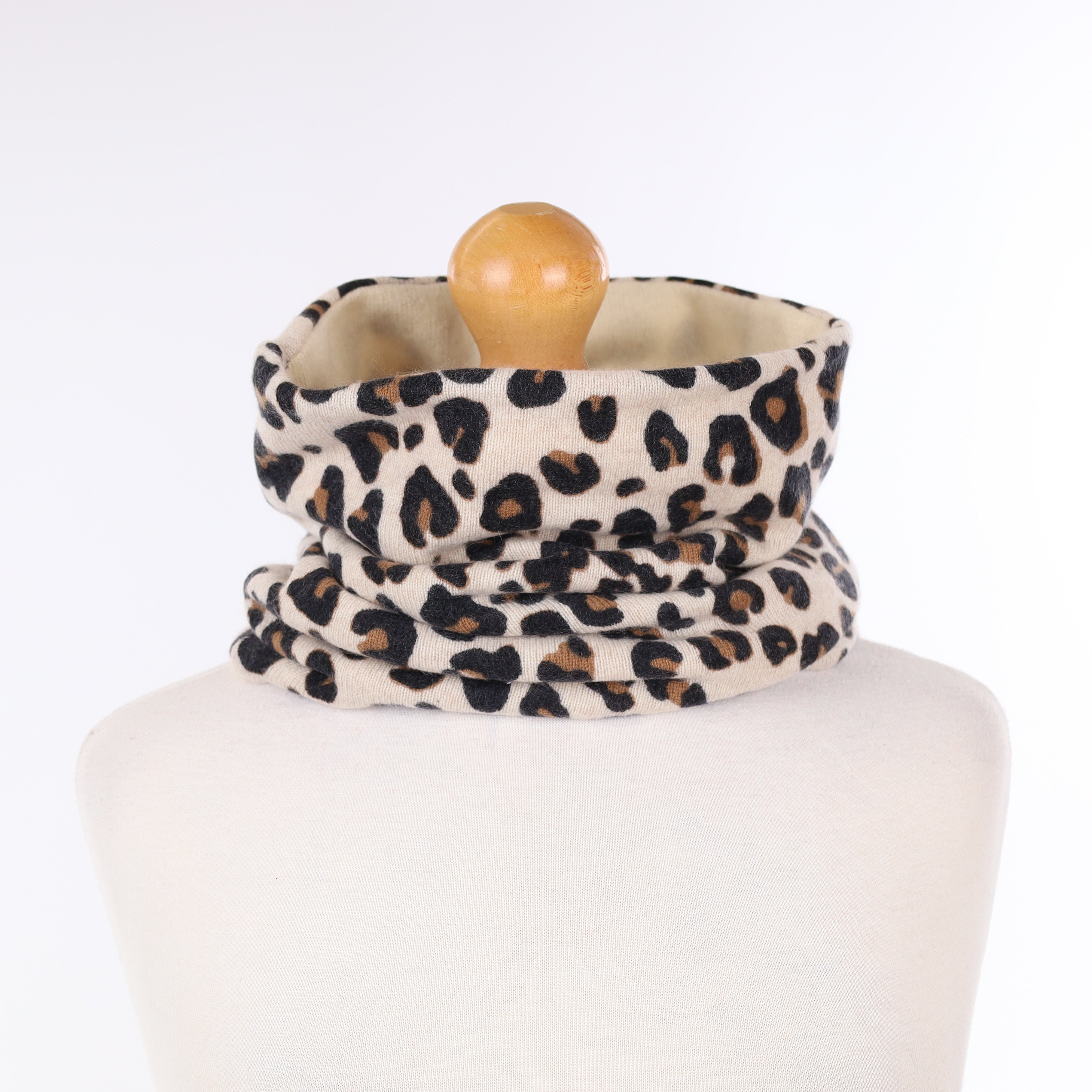 Oatmeal Leopard Print and Ivory Luxury Double Layered Snood