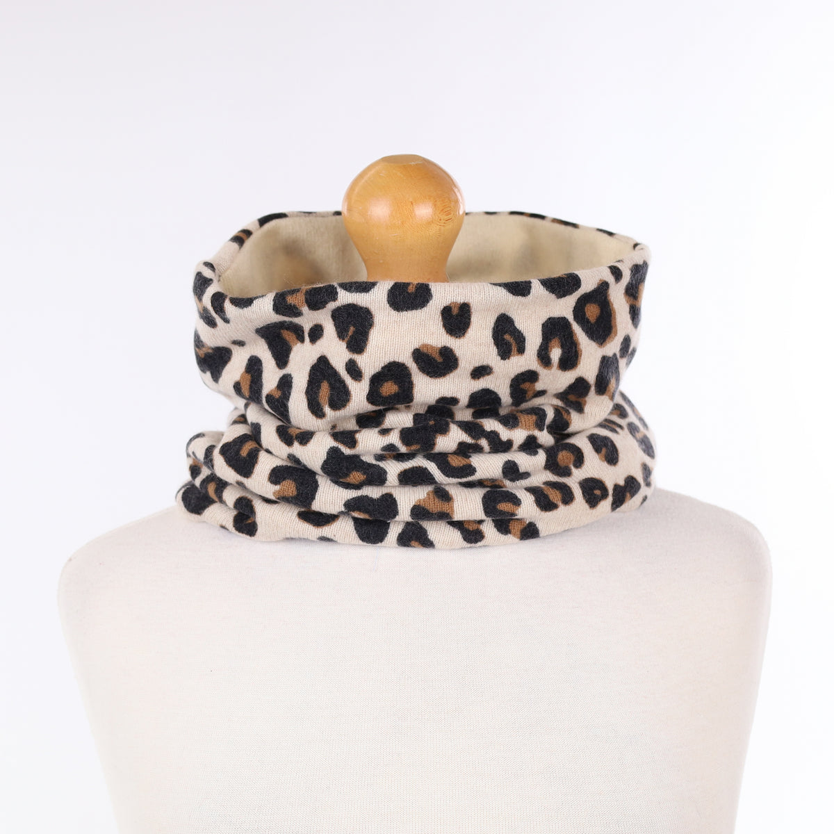 Oatmeal Leopard Print and Ivory Luxury Double Layered Snood