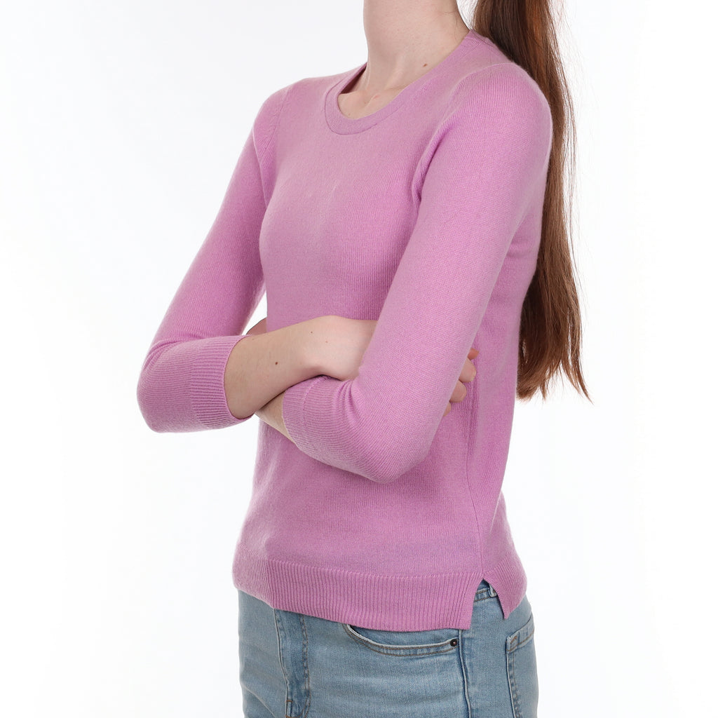 Mauve Pink Cashmere 3/4 Sleeve Crew Neck Jumper Extra Small