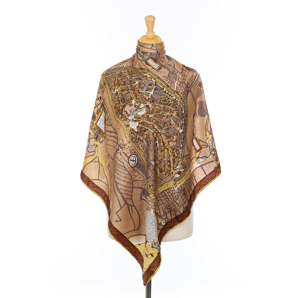 Detailed Map Design Vintage Silk Scarf
