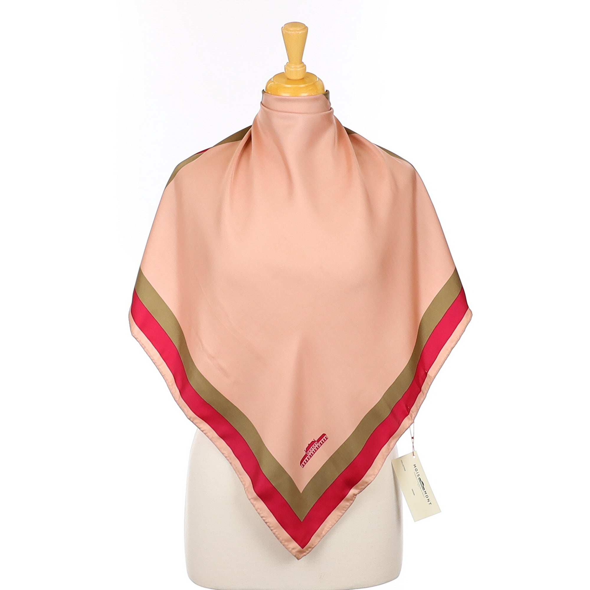 Brand New Mois Mont Pink & Khaki Silk Scarf