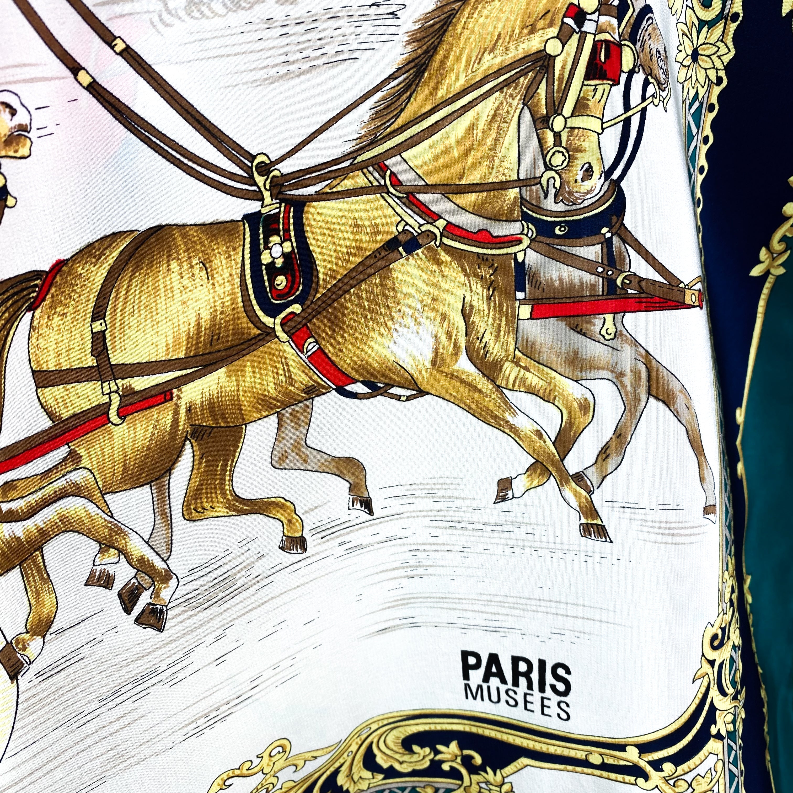 Large Italian Equestrian Vintage Silk Scarf