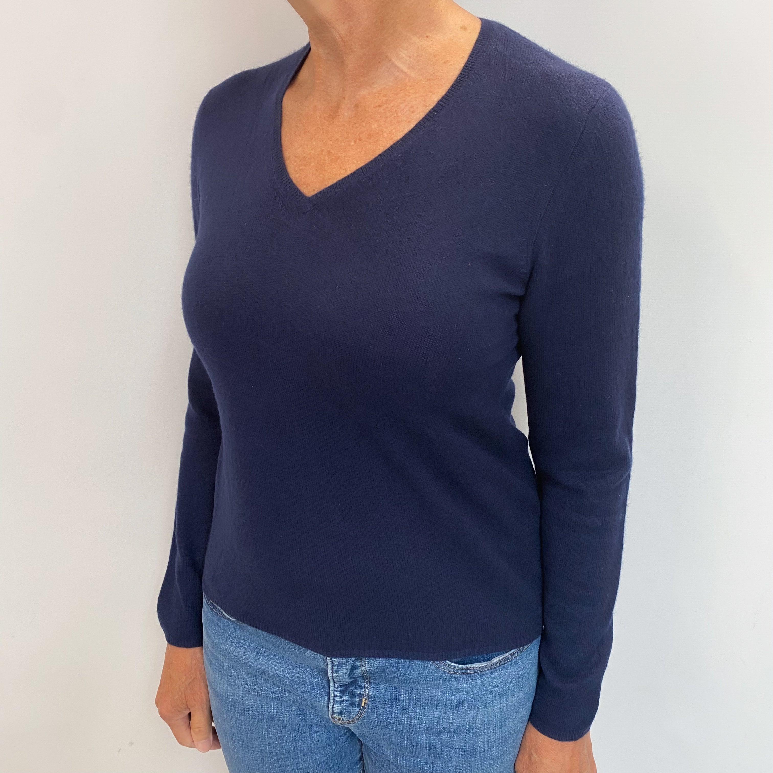 Navy Blue Cashmere V Neck Jumper Medium