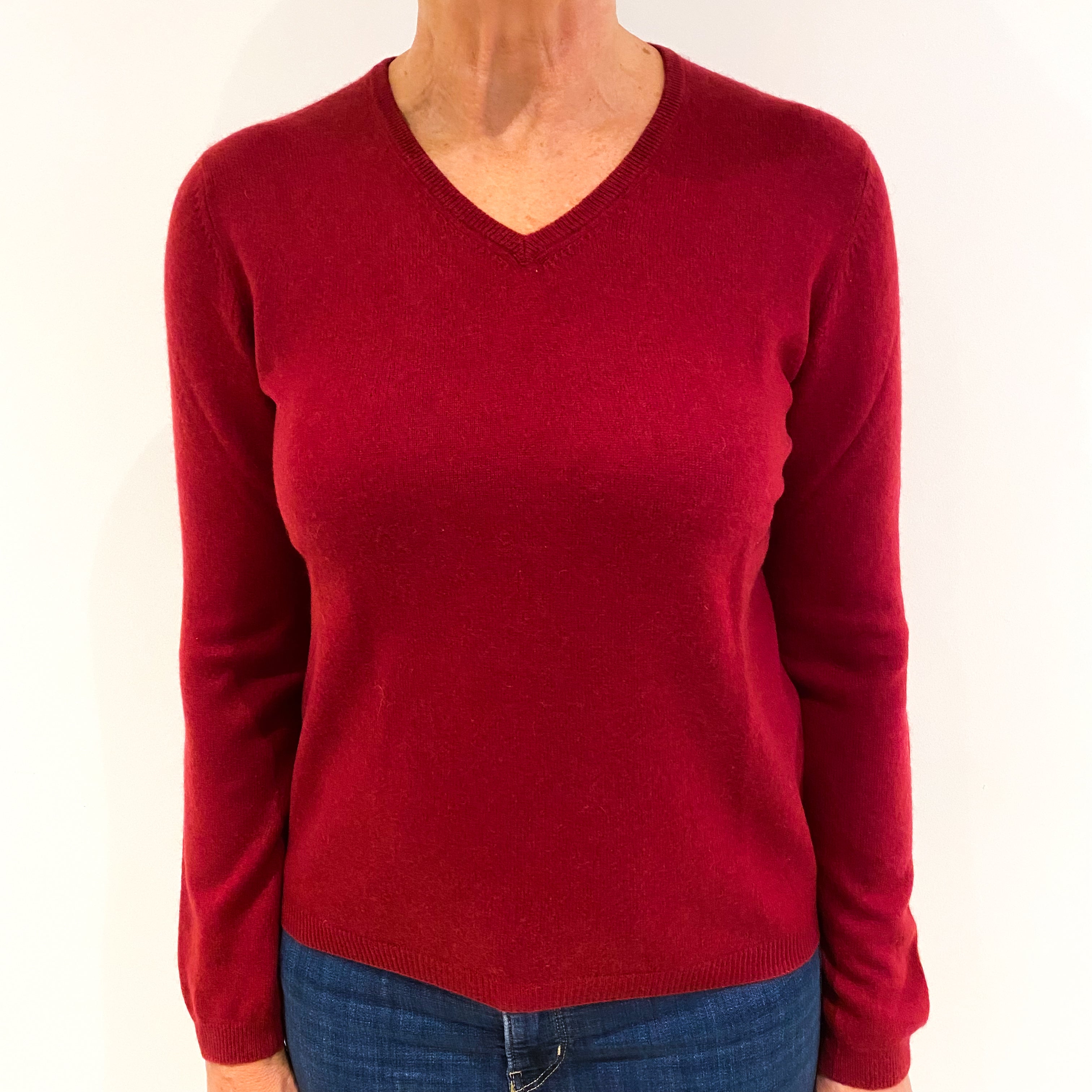 Claret Red Cashmere V-Neck Jumper Medium