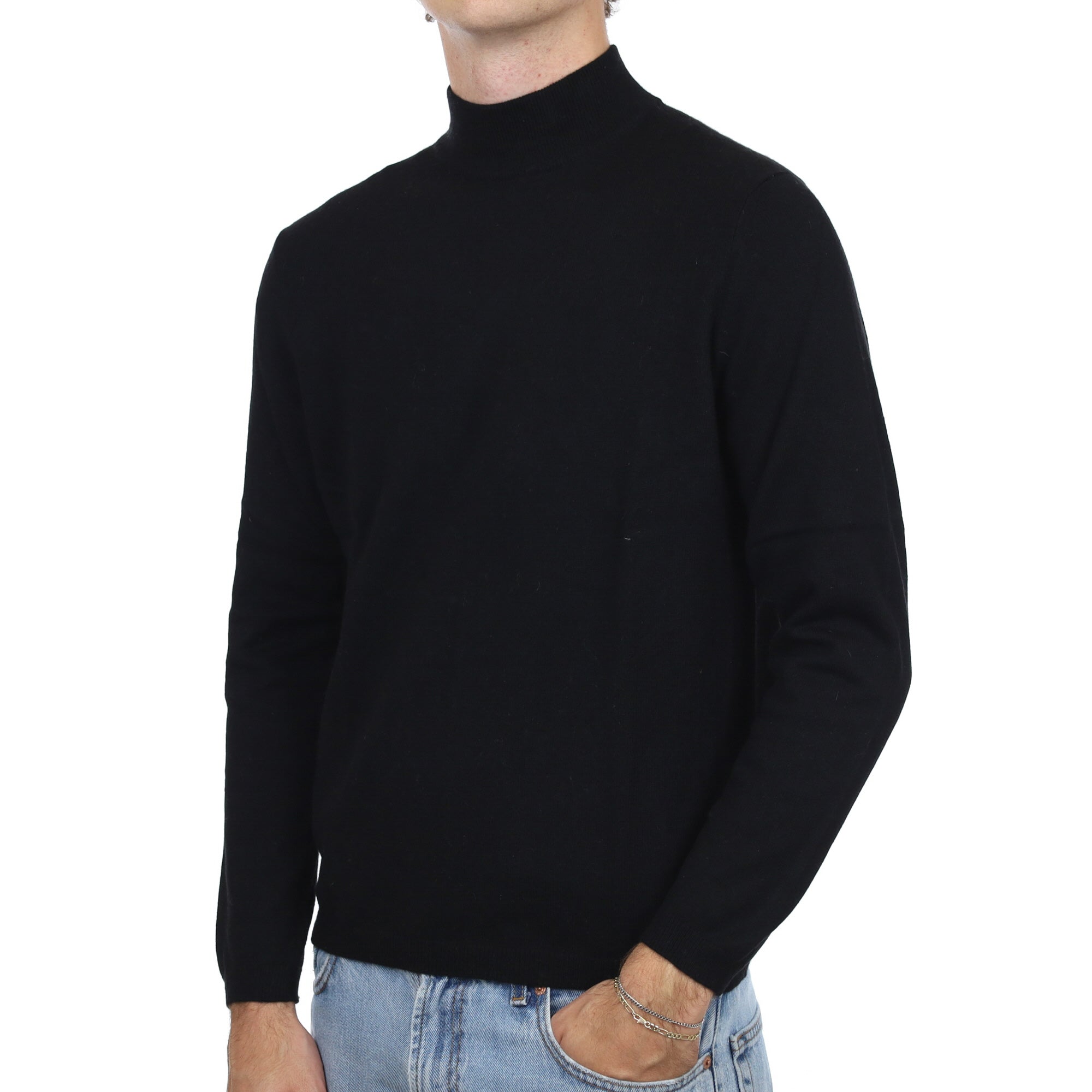 Men's Black Cashmere Turtle Neck Jumper Large
