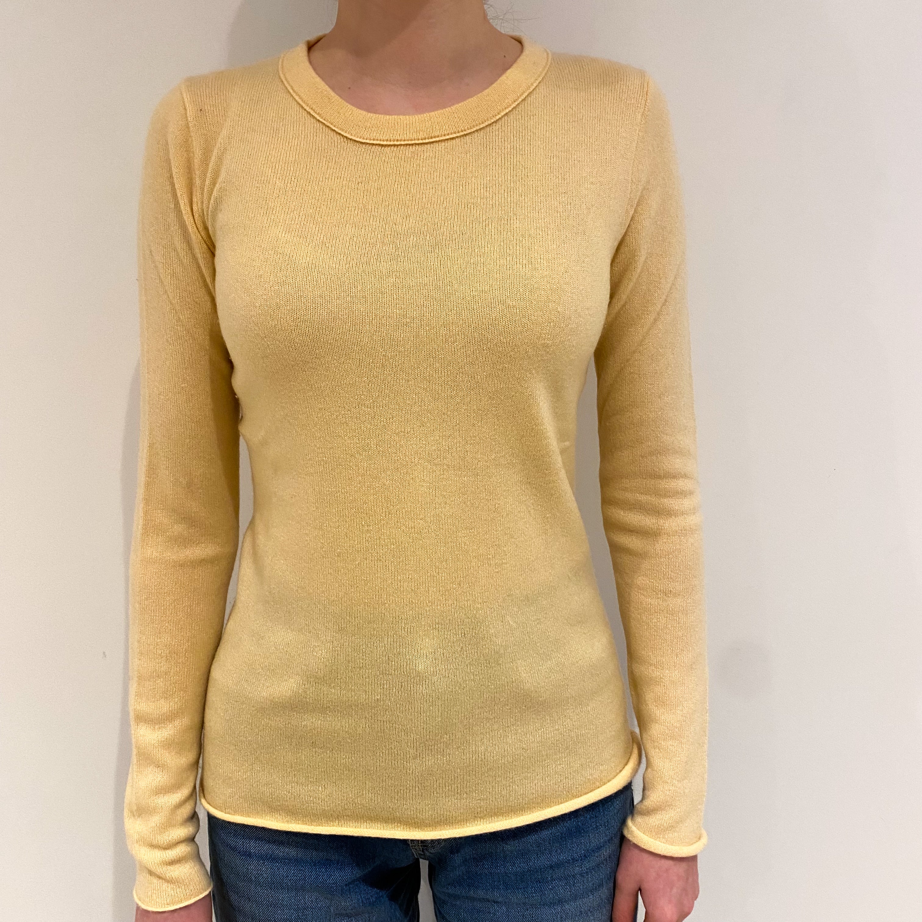 Buttermilk Yellow Cashmere Crew Neck Jumper Extra Small