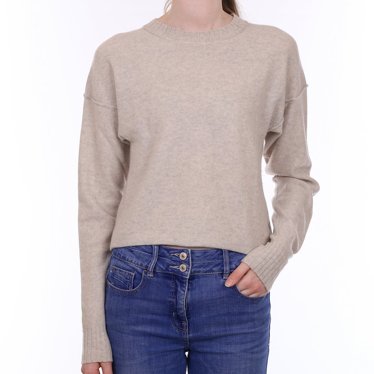 Mist Grey Cashmere Boxy Crew Neck Jumper Extra Small