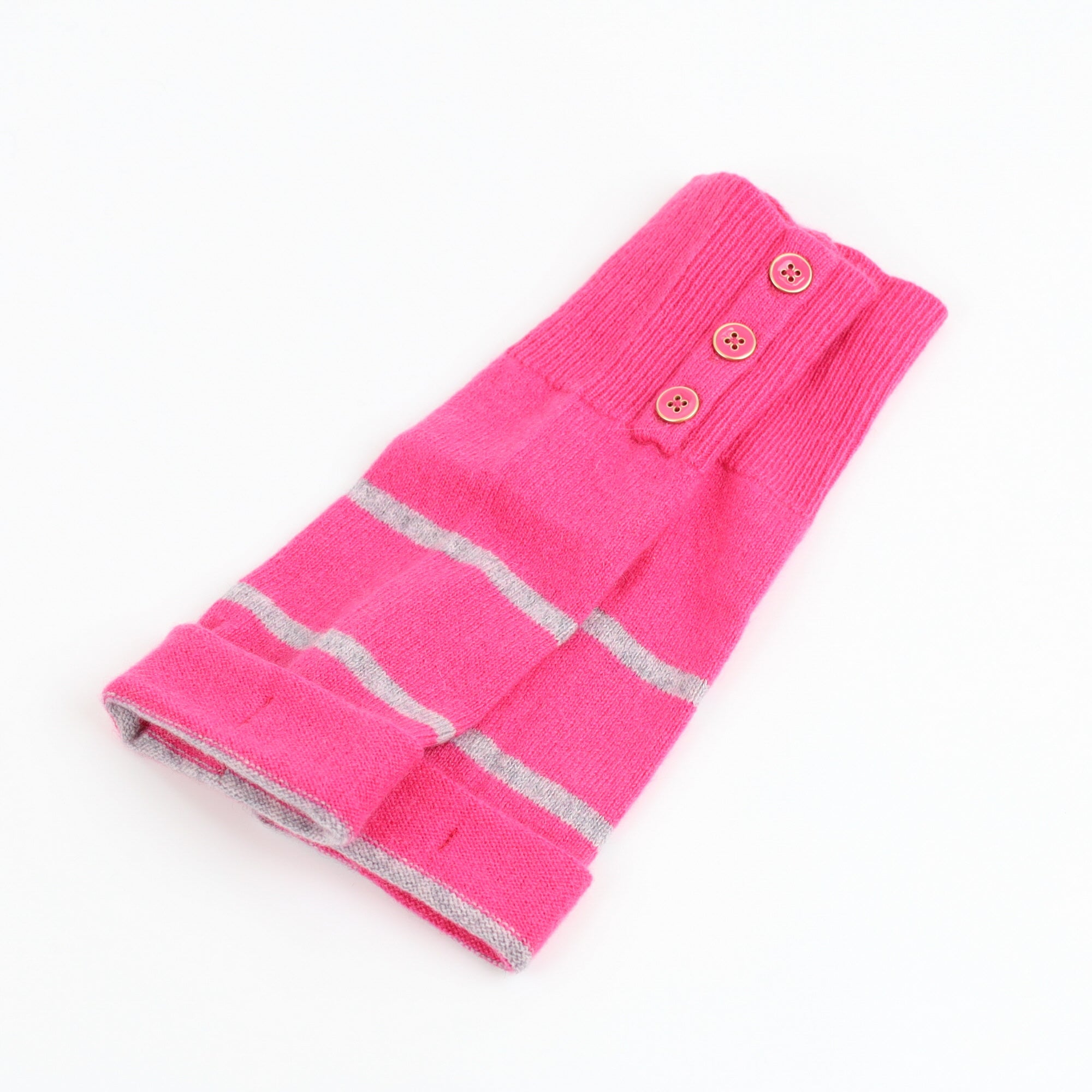 Hot Pink and Grey Button Fingerless Gloves