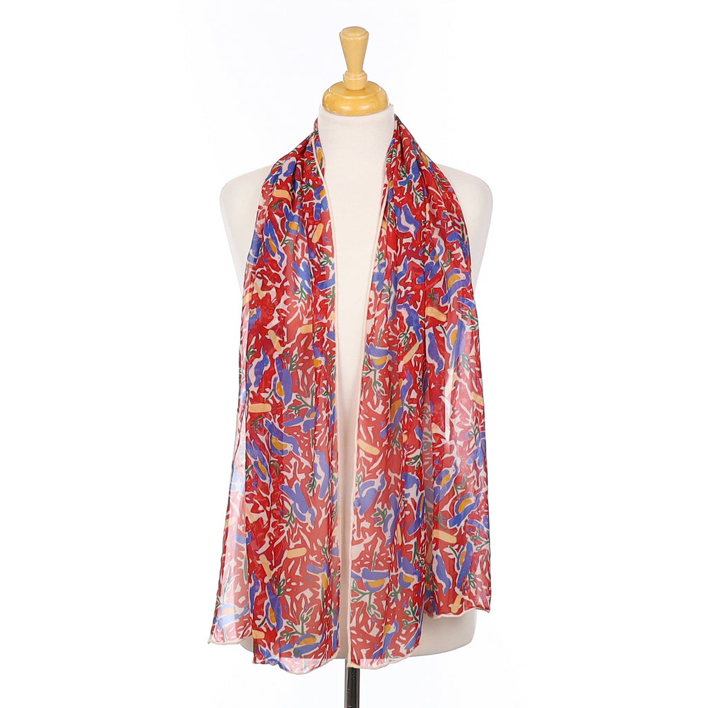 Long Floral Chiffon Silk Scarf