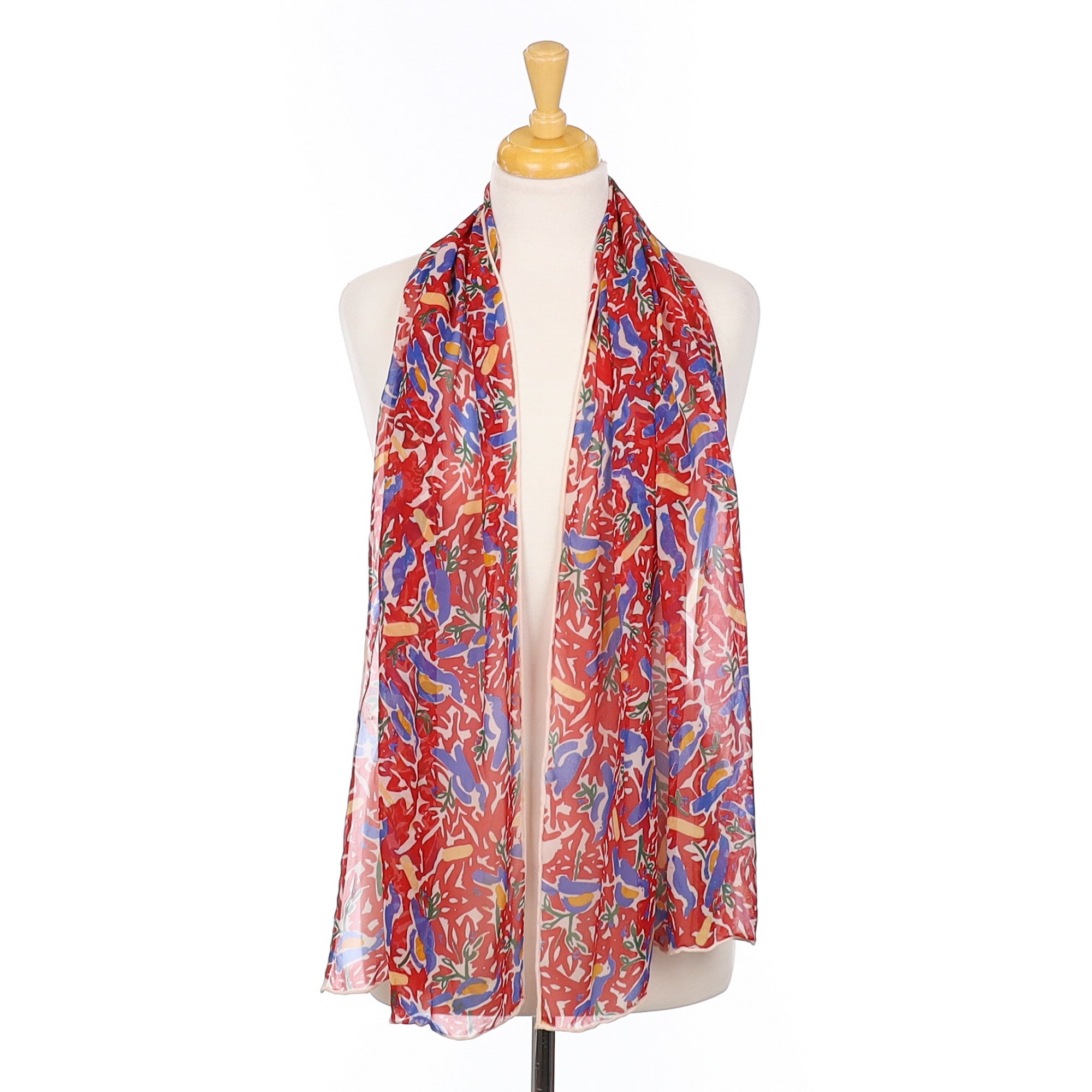 Long Floral Chiffon Silk Scarf