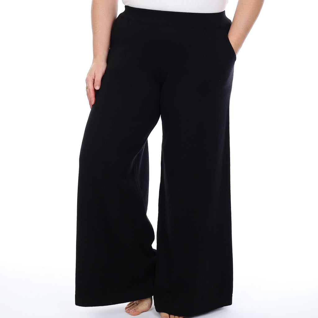 Brand New Scottish Black Cashmere Extra Wide Leg Lounge Pants Large