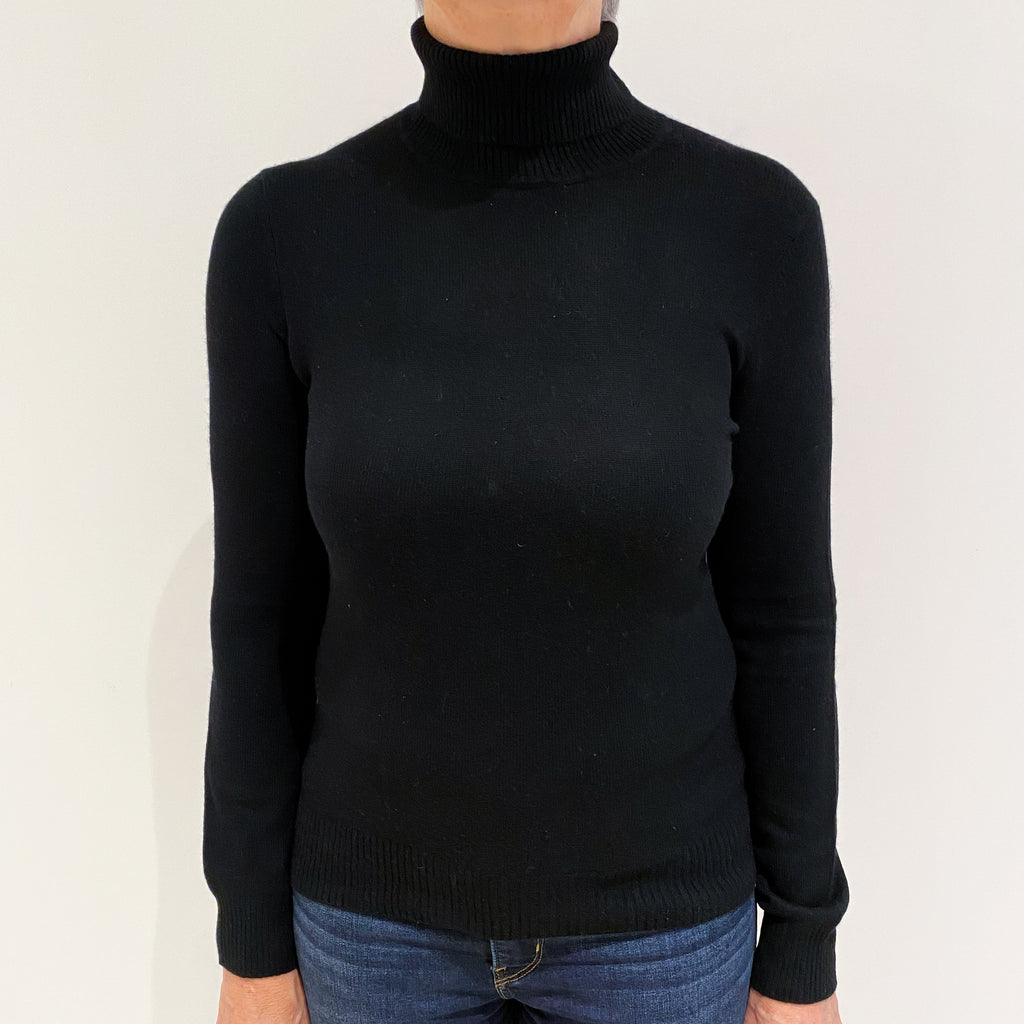 Black Cashmere Polo Neck Jumper Medium