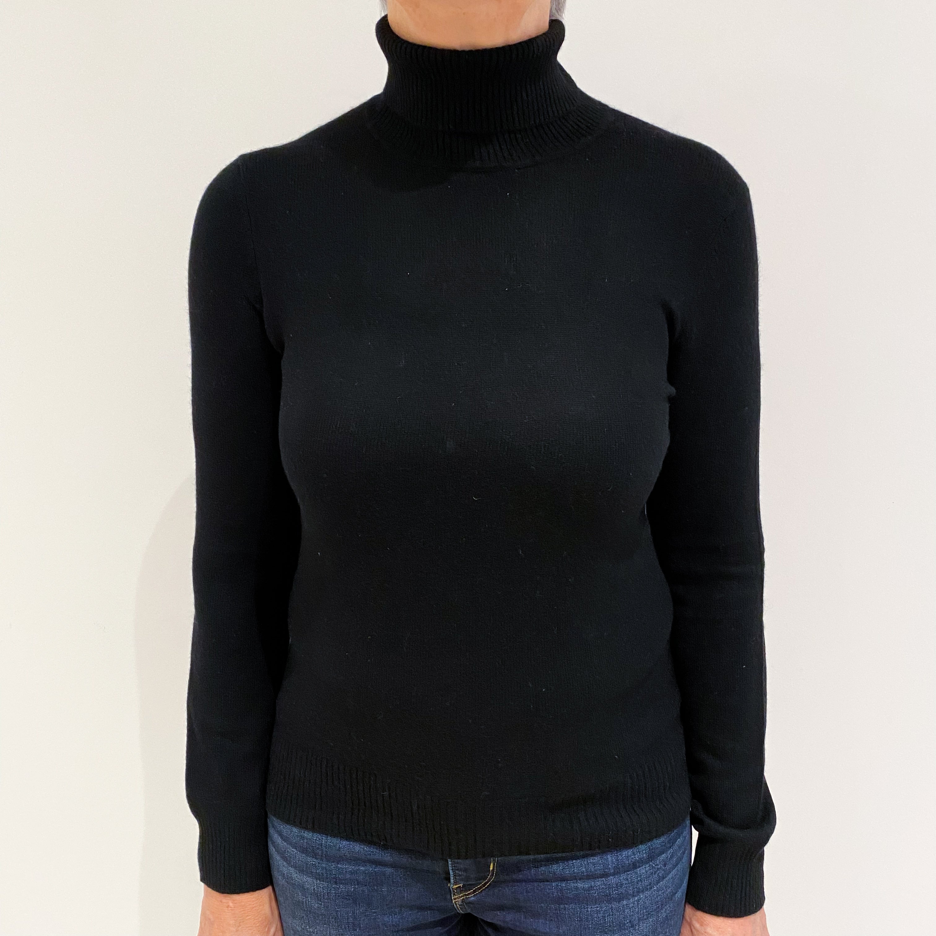 Black Cashmere Polo Neck Jumper Medium