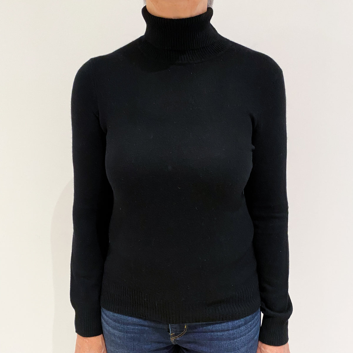 Black Cashmere Polo Neck Jumper Medium