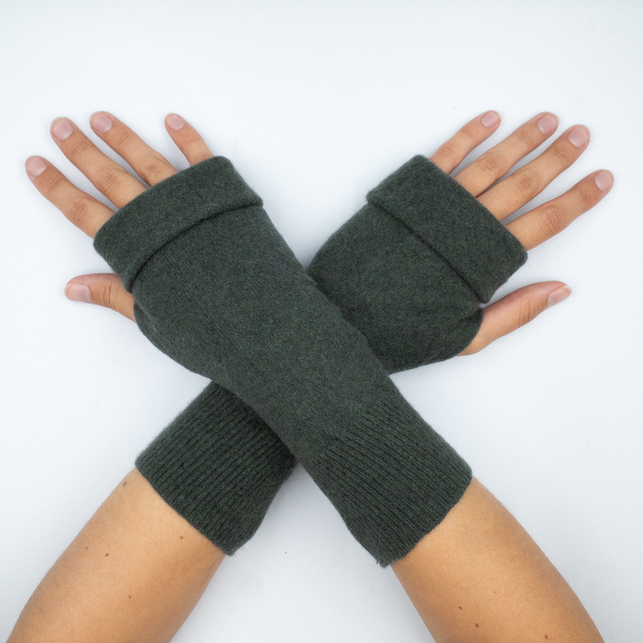 Dark Spruce Green Cashmere Fingerless Gloves