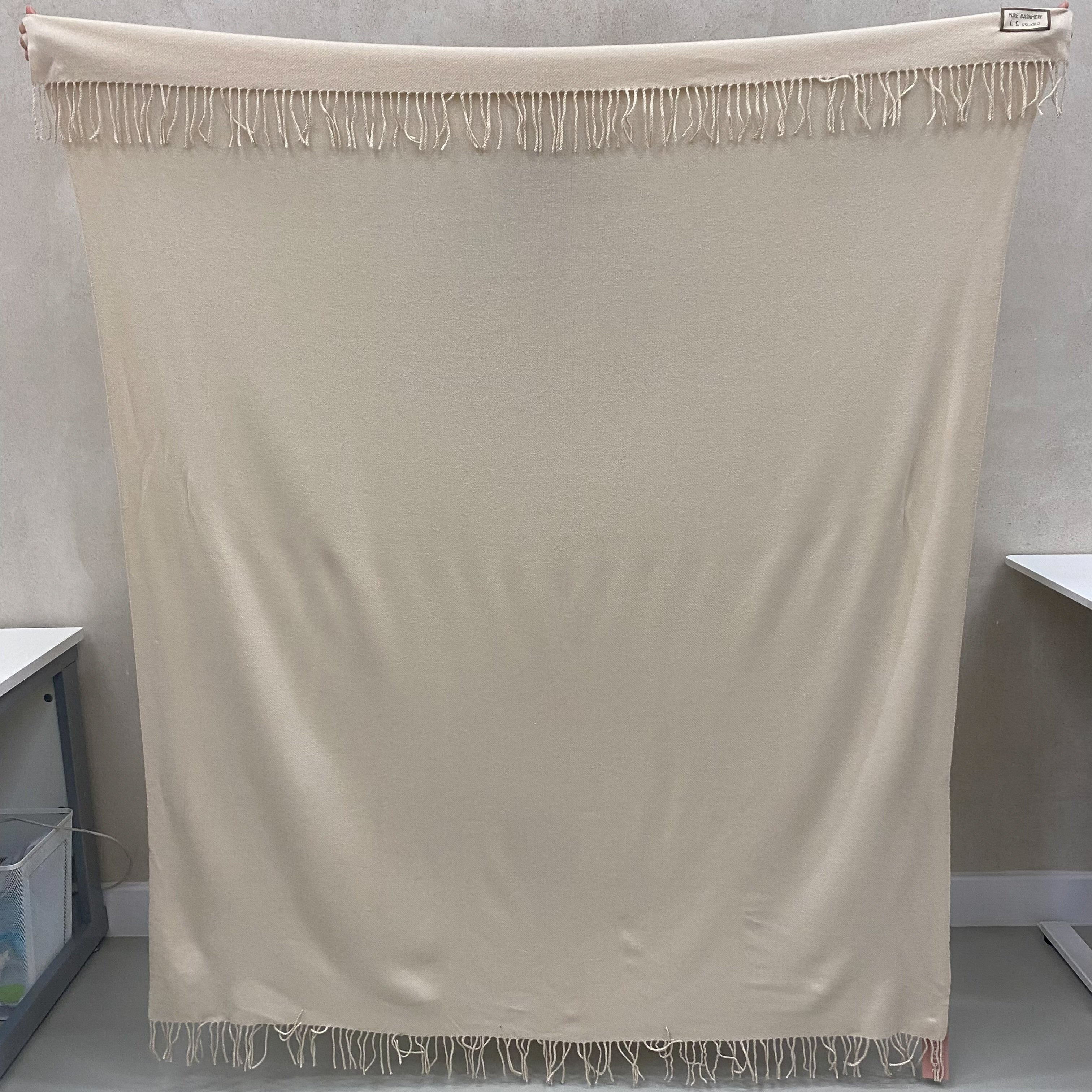 Pale Beige Fringed Woven Blanket