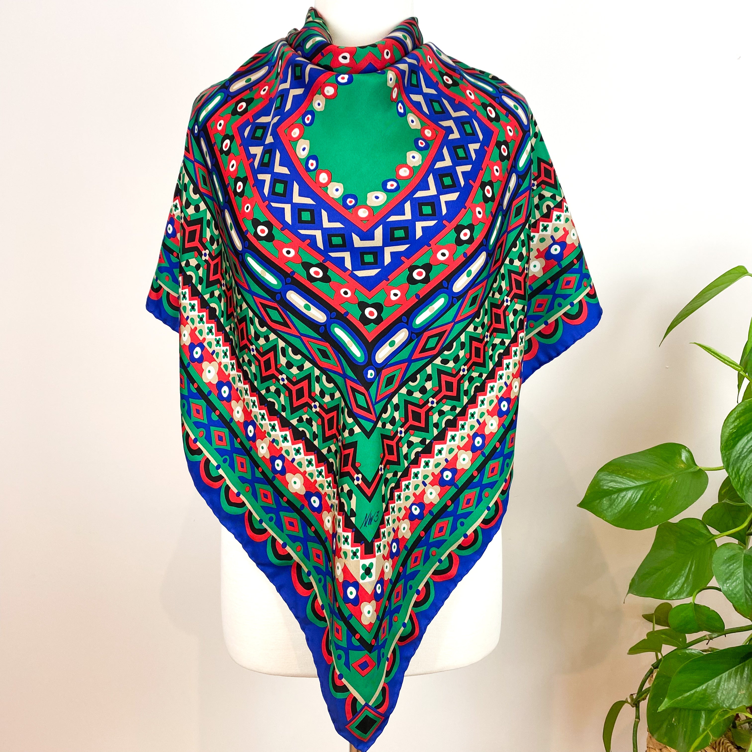 1980s Colourful Vintage Silk Scarf