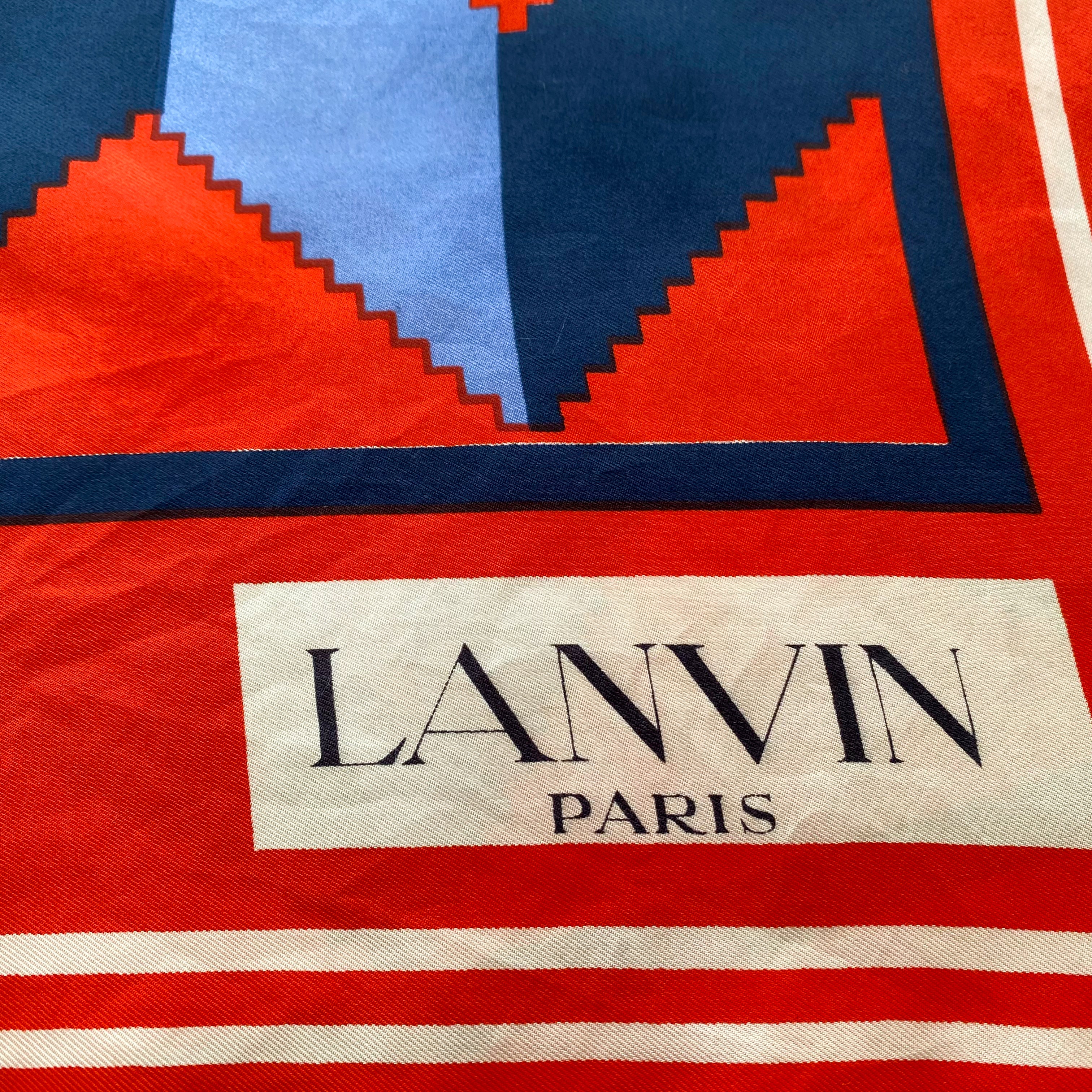 Lanvin Abstract Red and Blue Vintage Silk Scarf