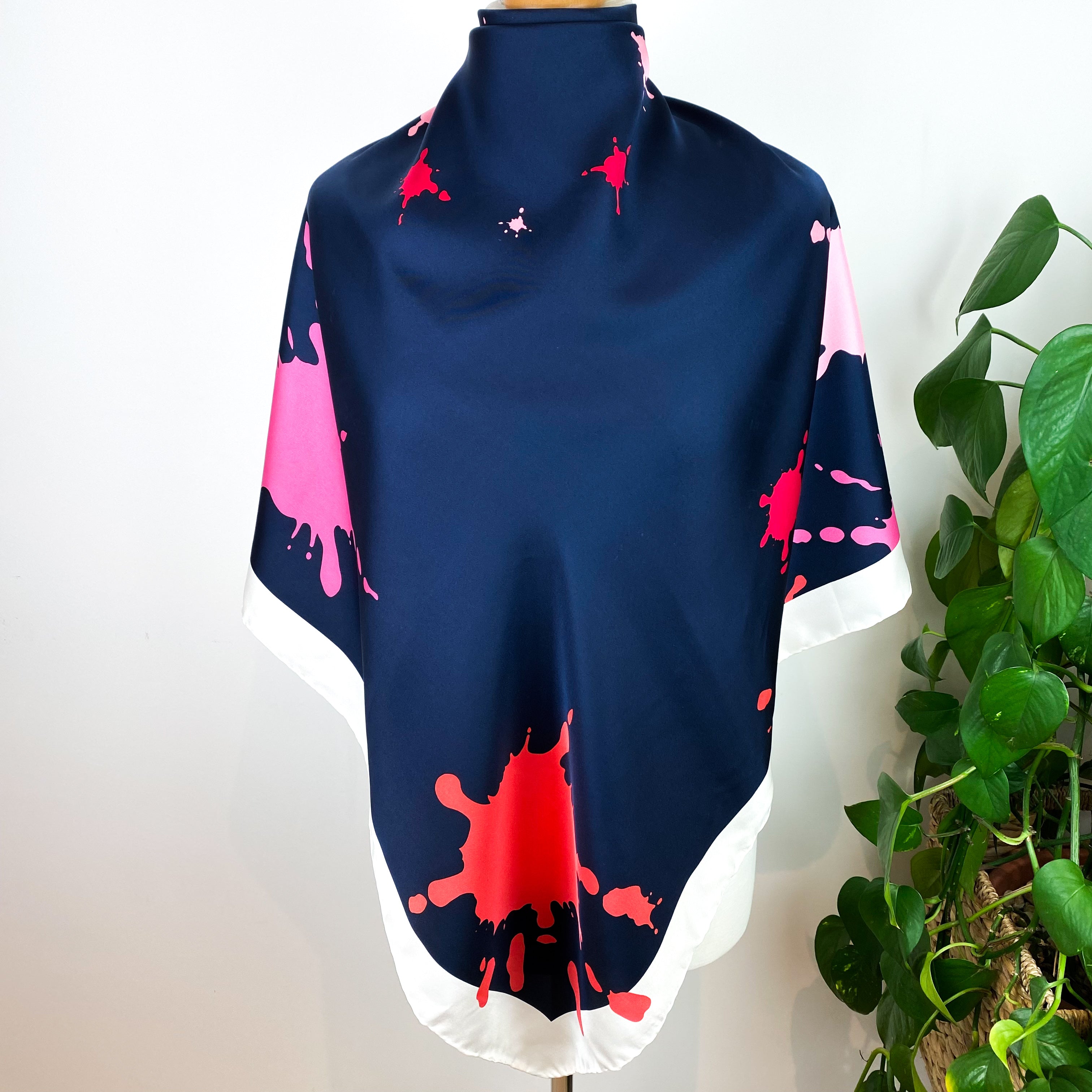 Navy Paint Splash Design Silk Scarf