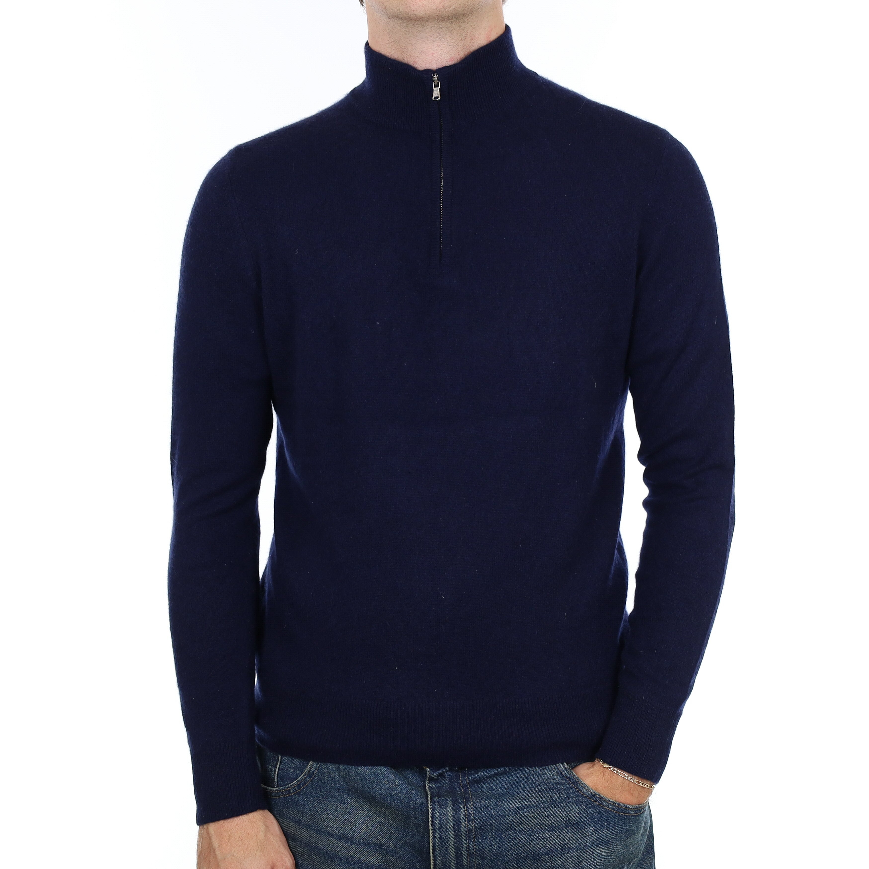 Men’s Navy Cashmere 1/4 Zip Jumper Medium