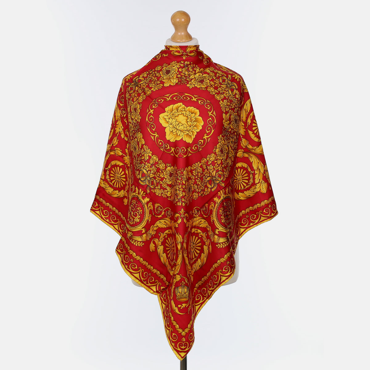 Brand New Red And Gold Baroque Design Silk Scarf