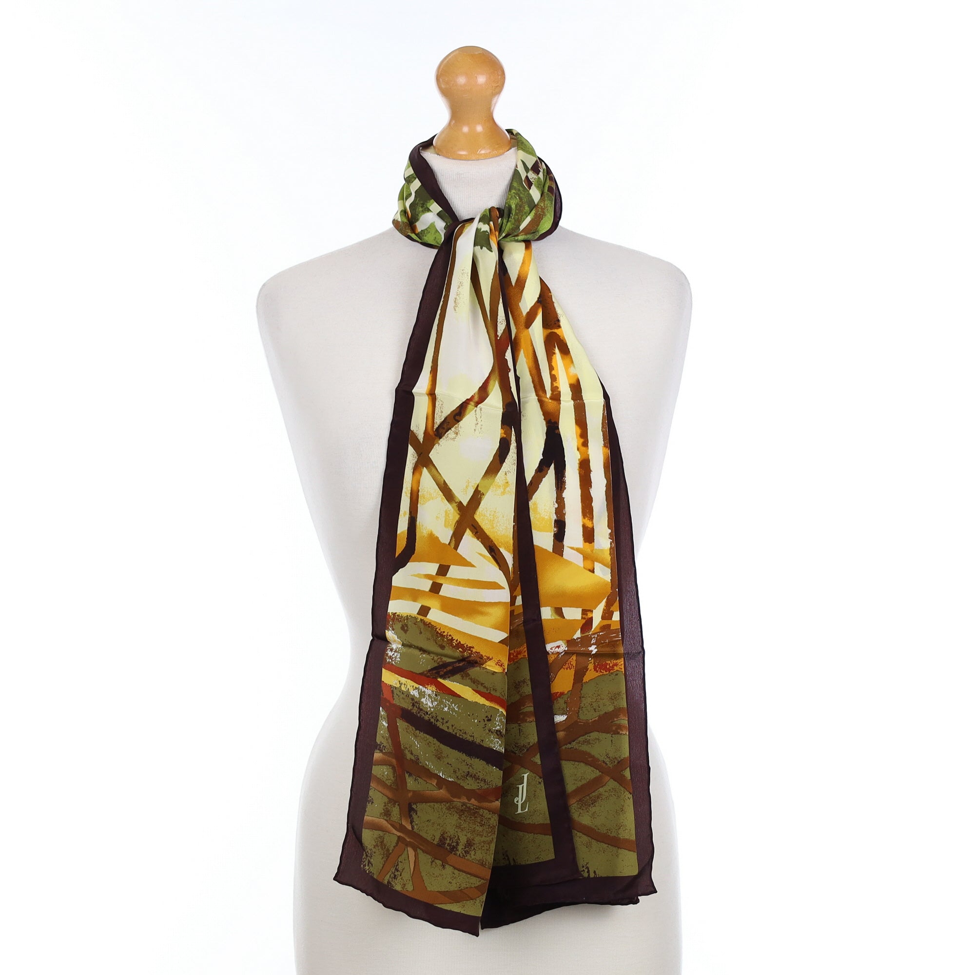 Brand New Jammers & Leufgen Green Patterned Silk Scarf