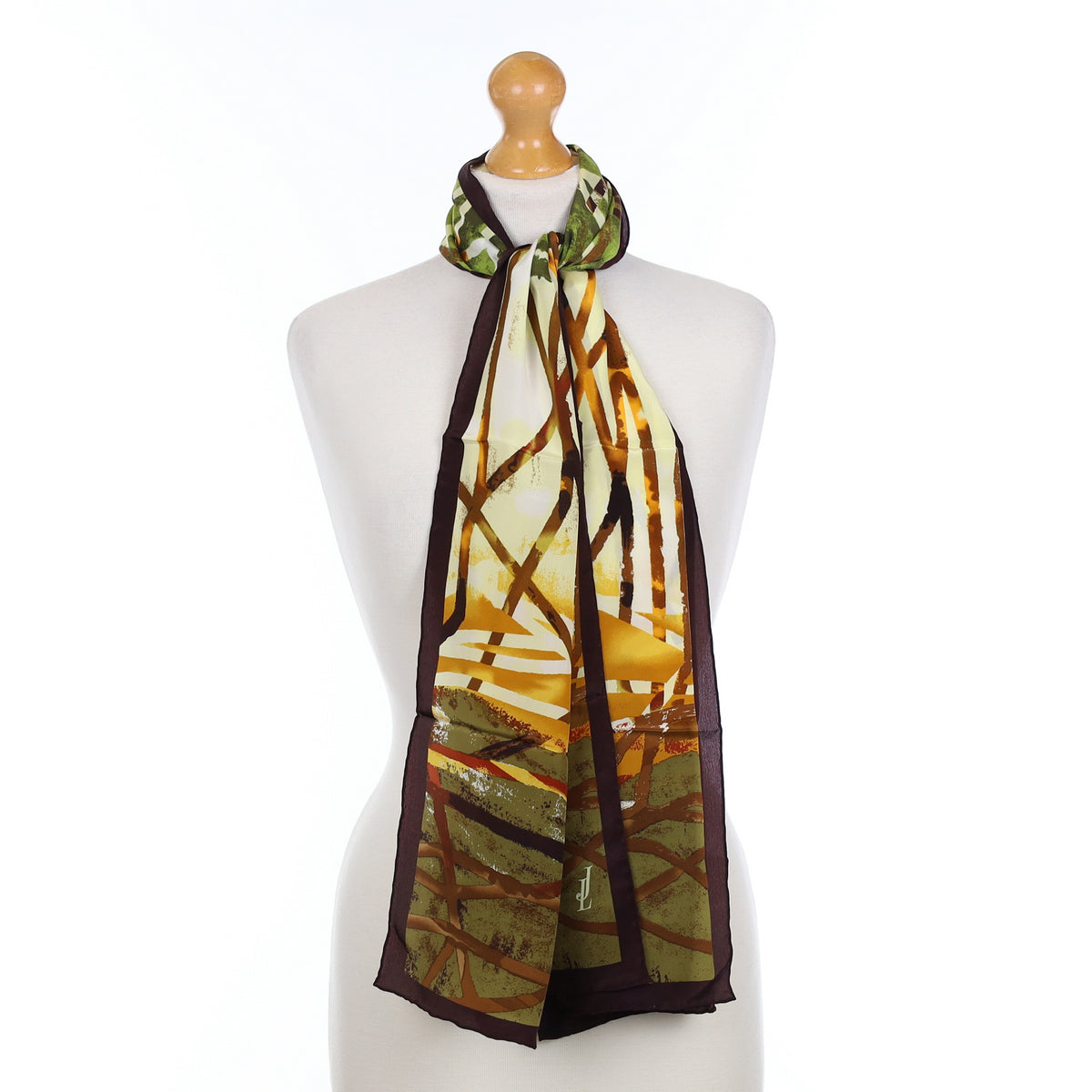 Brand New Jammers & Leufgen Green Patterned Silk Scarf
