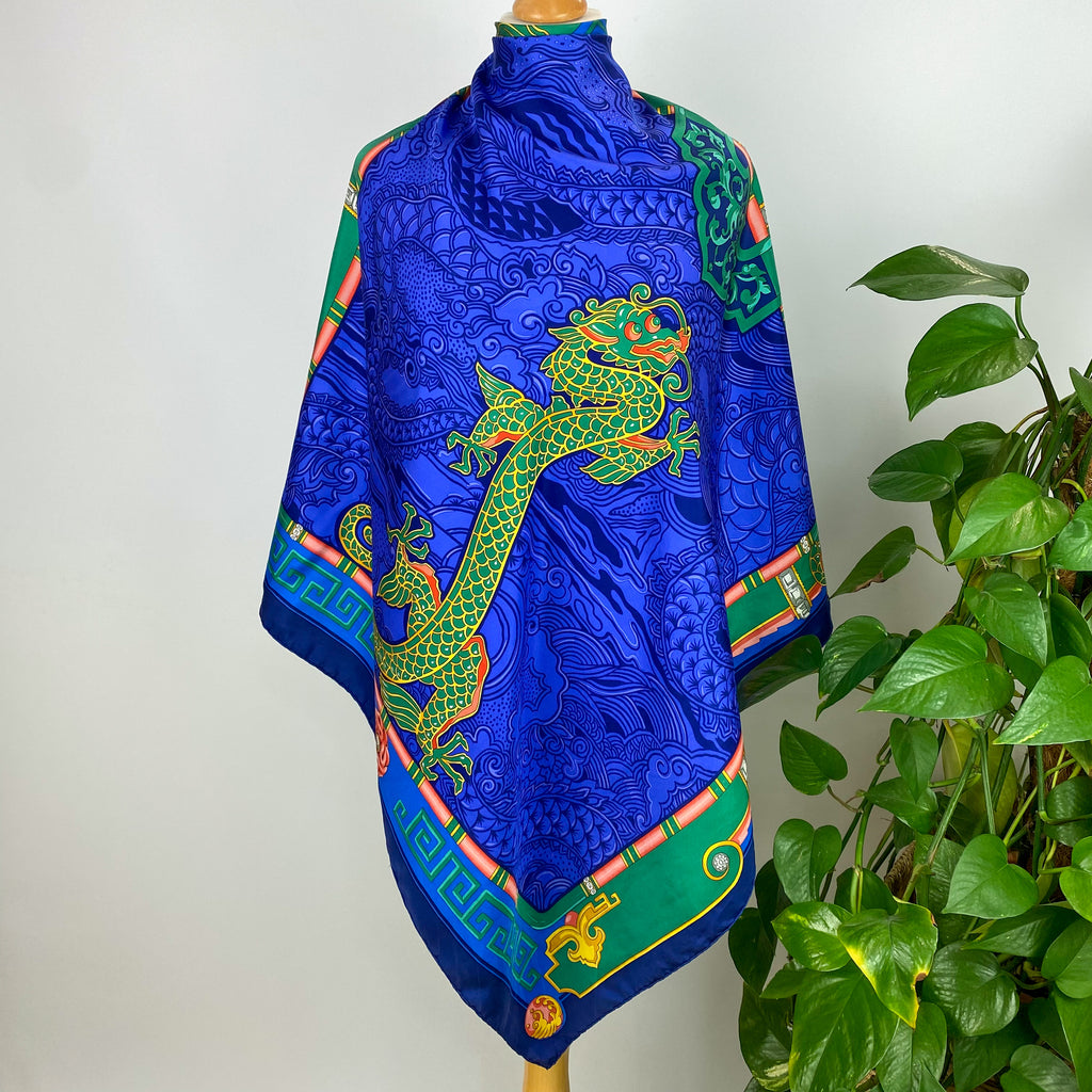 Cartier Blue Dragon Designer Silk Scarf