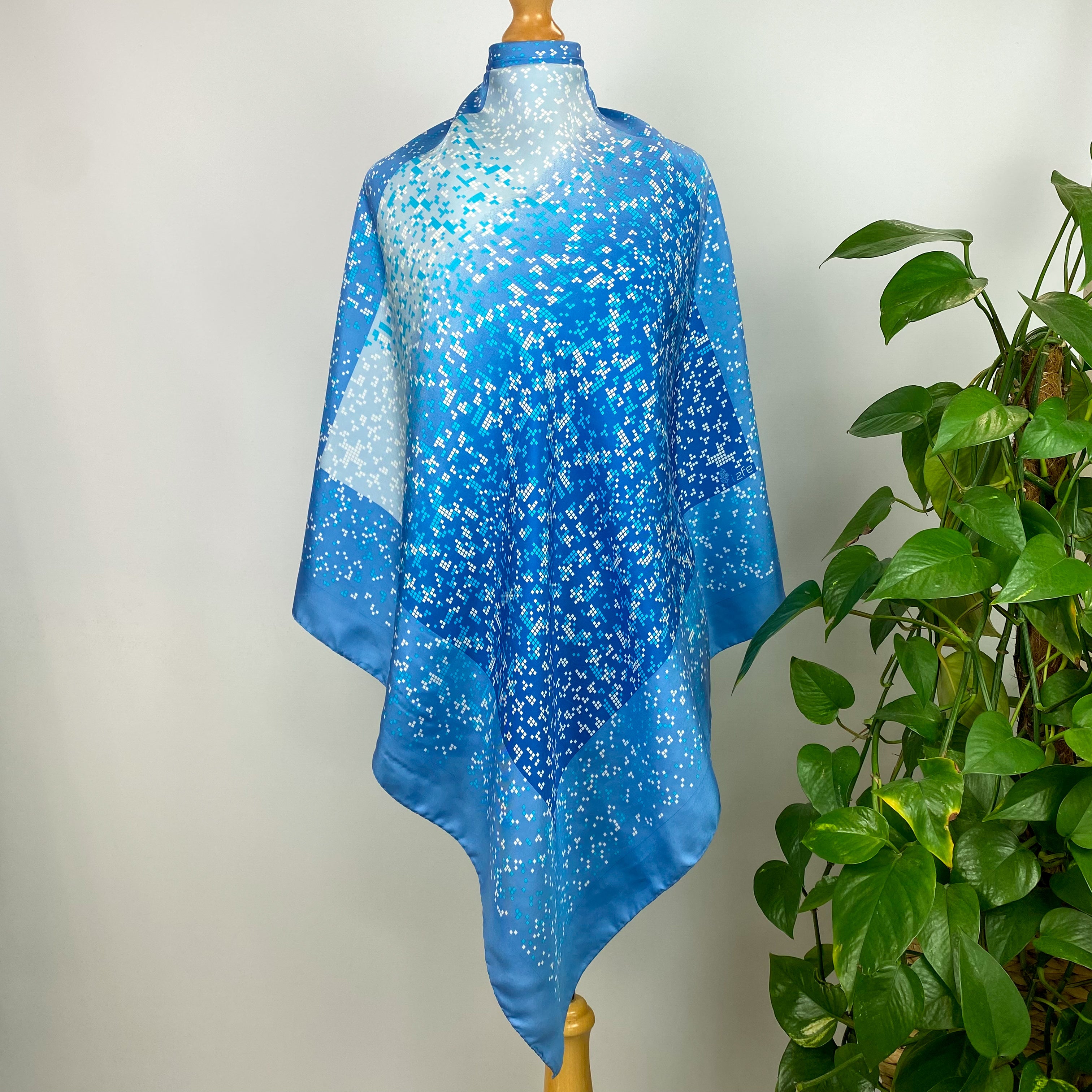 Abstract Blue Italian Silk Scarf