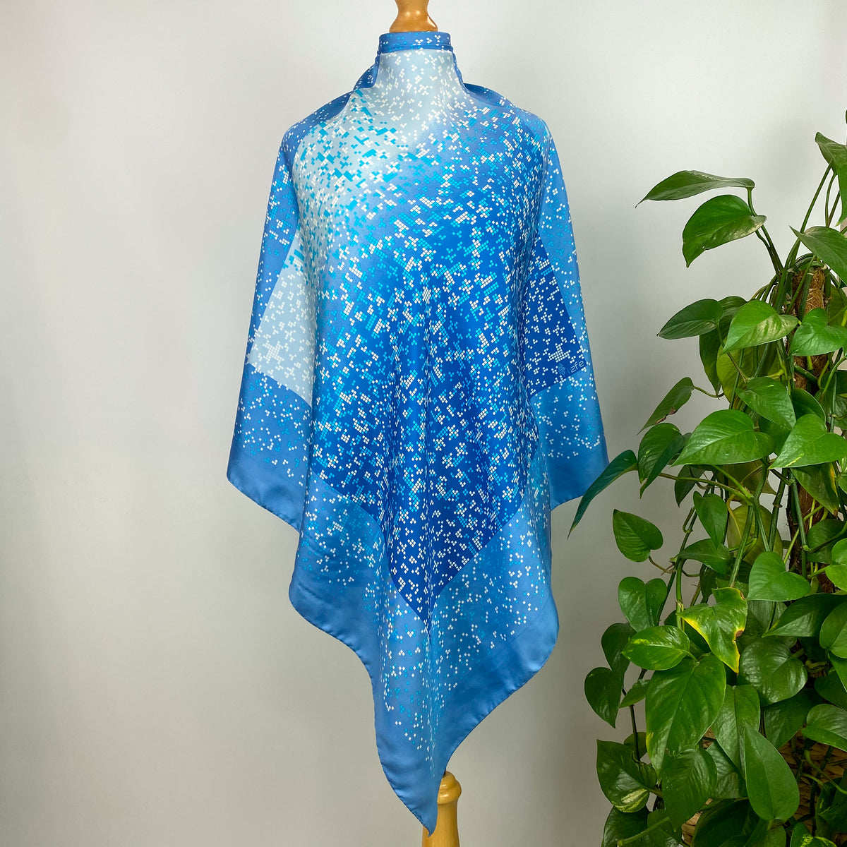 Abstract Blue Italian Silk Scarf