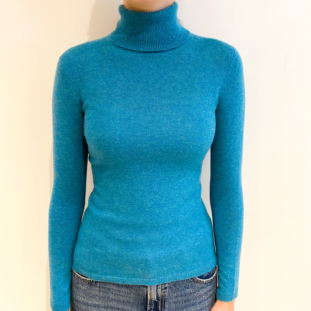 Turquoise Blue Cashmere Polo Neck Jumper Extra Small