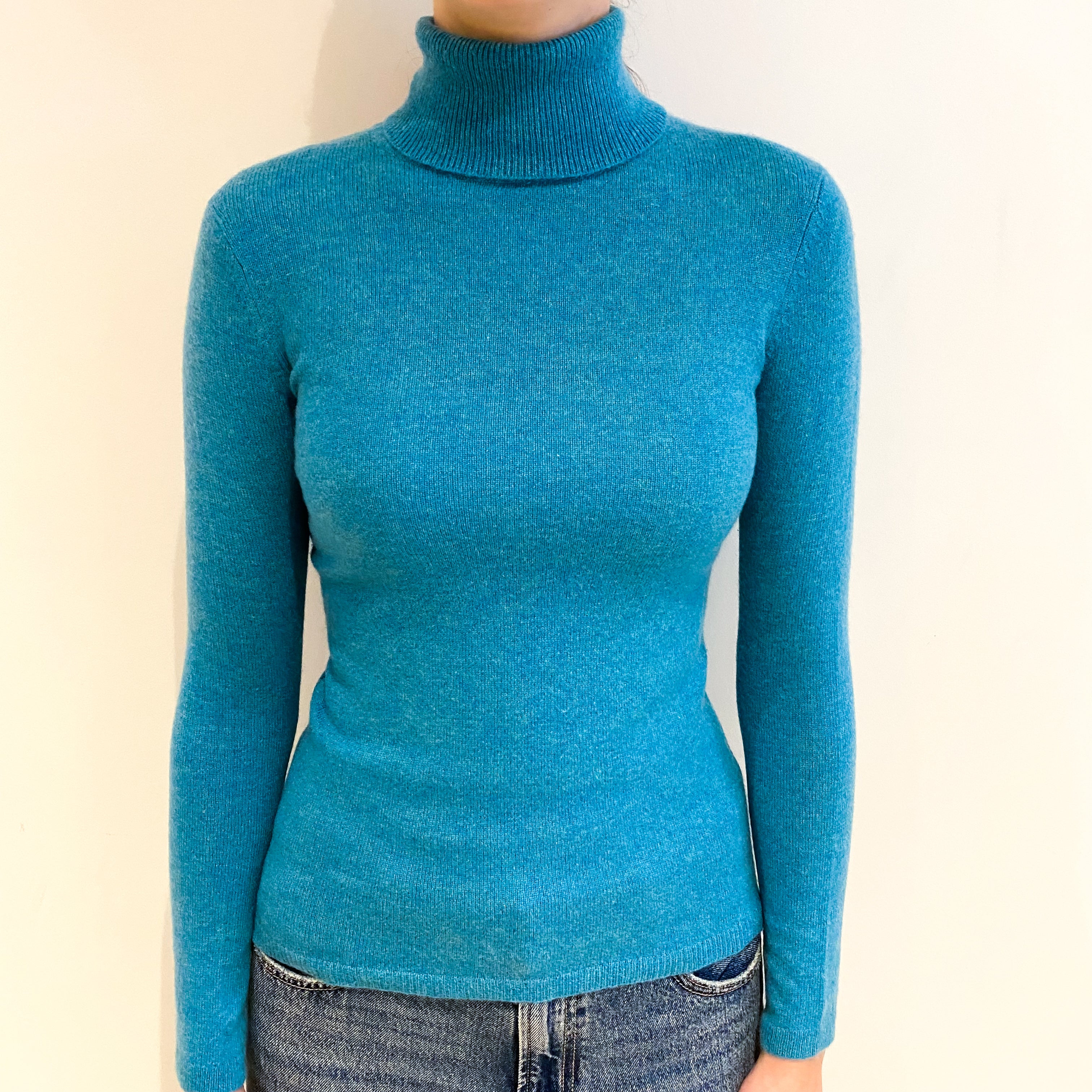Turquoise Blue Cashmere Polo Neck Jumper Extra Small