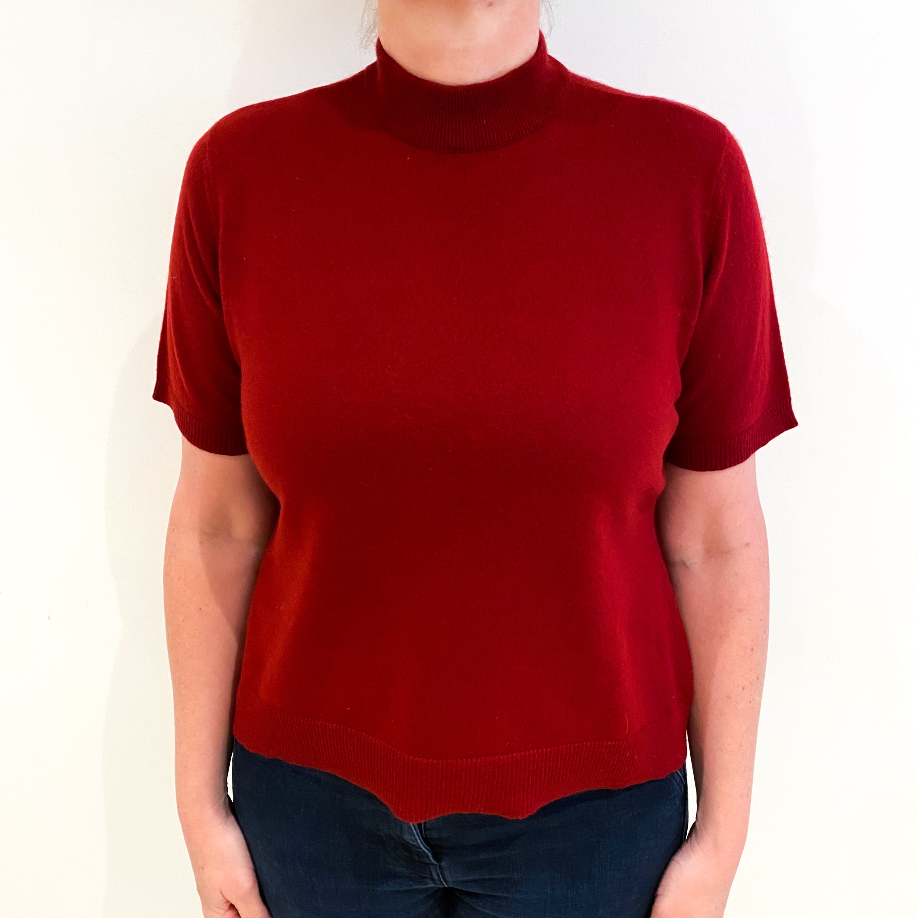 Deep Red Cashmere Turtle Neck Short Sleeved Jumper Large