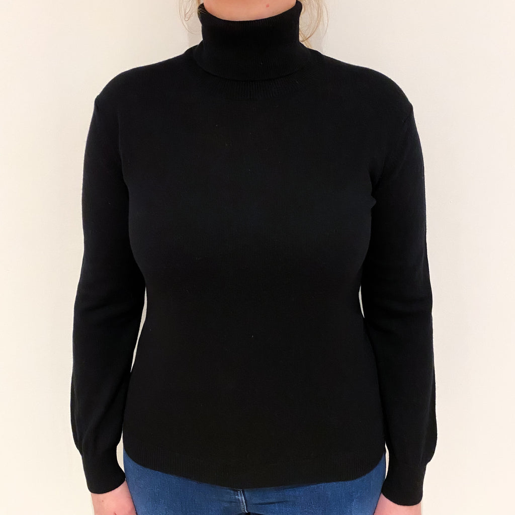 Black Cashmere Polo Neck Jumper Large