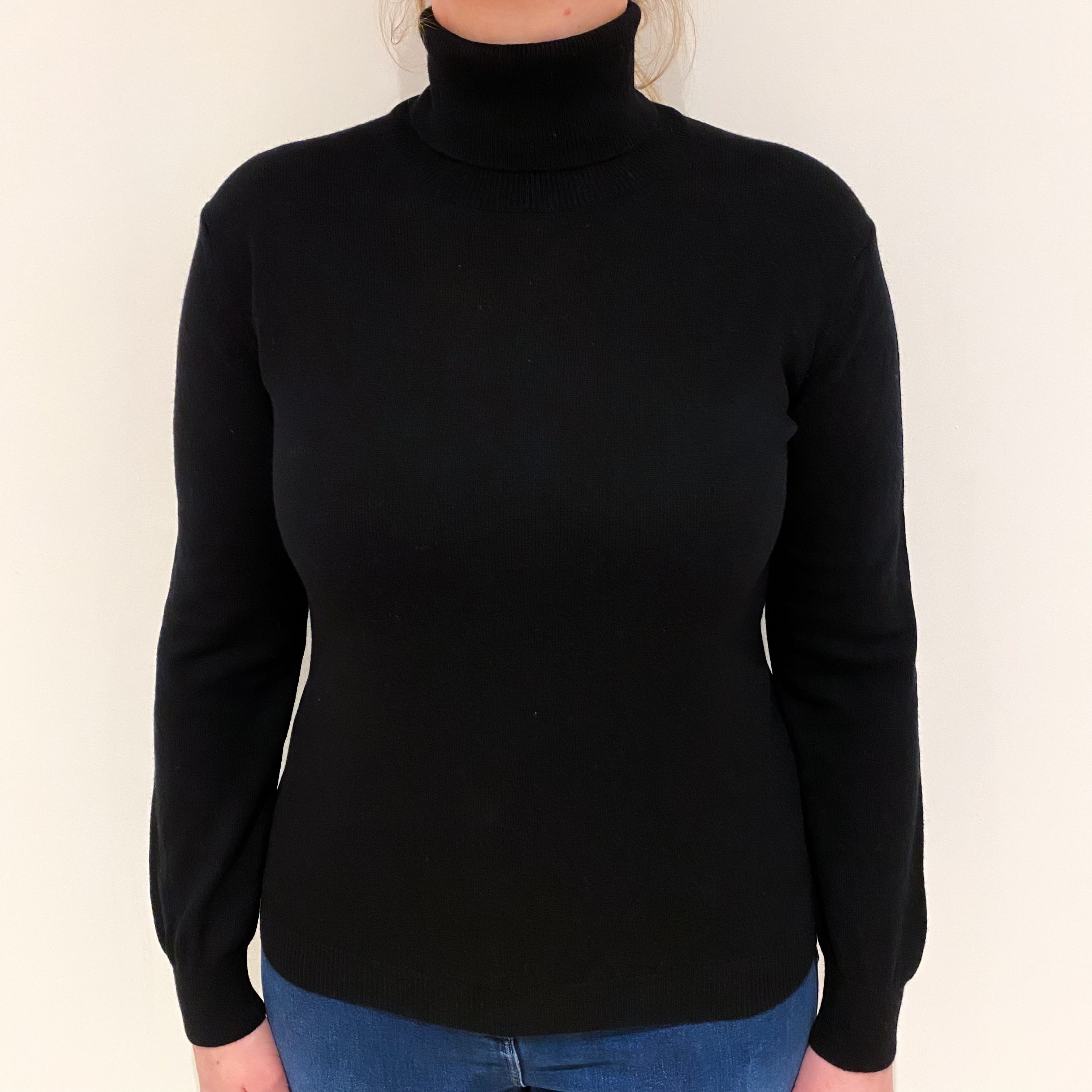 Black Cashmere Polo Neck Jumper Large
